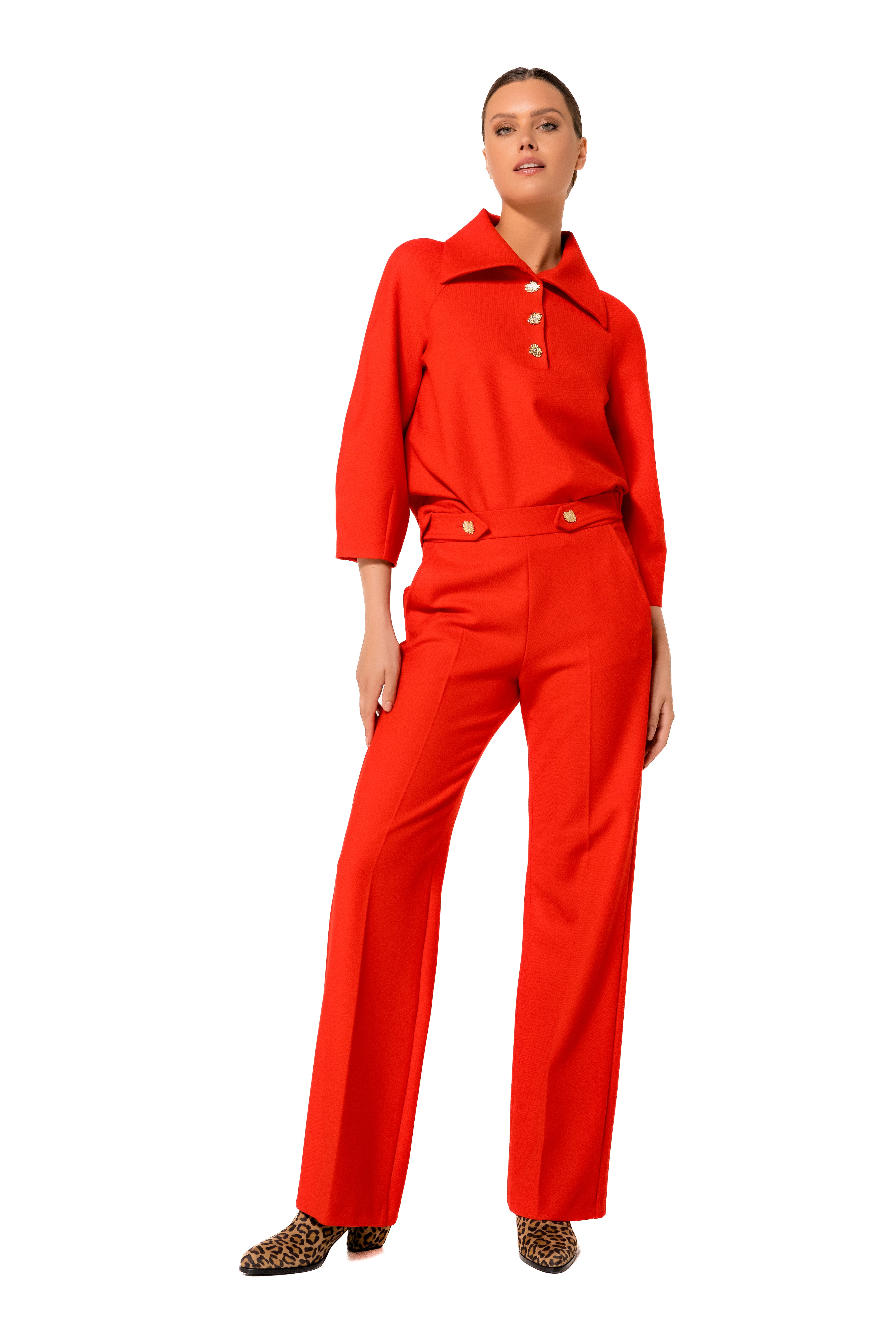 CAROLINE BISS RED WIDE LEG TROUSERS 4677 225