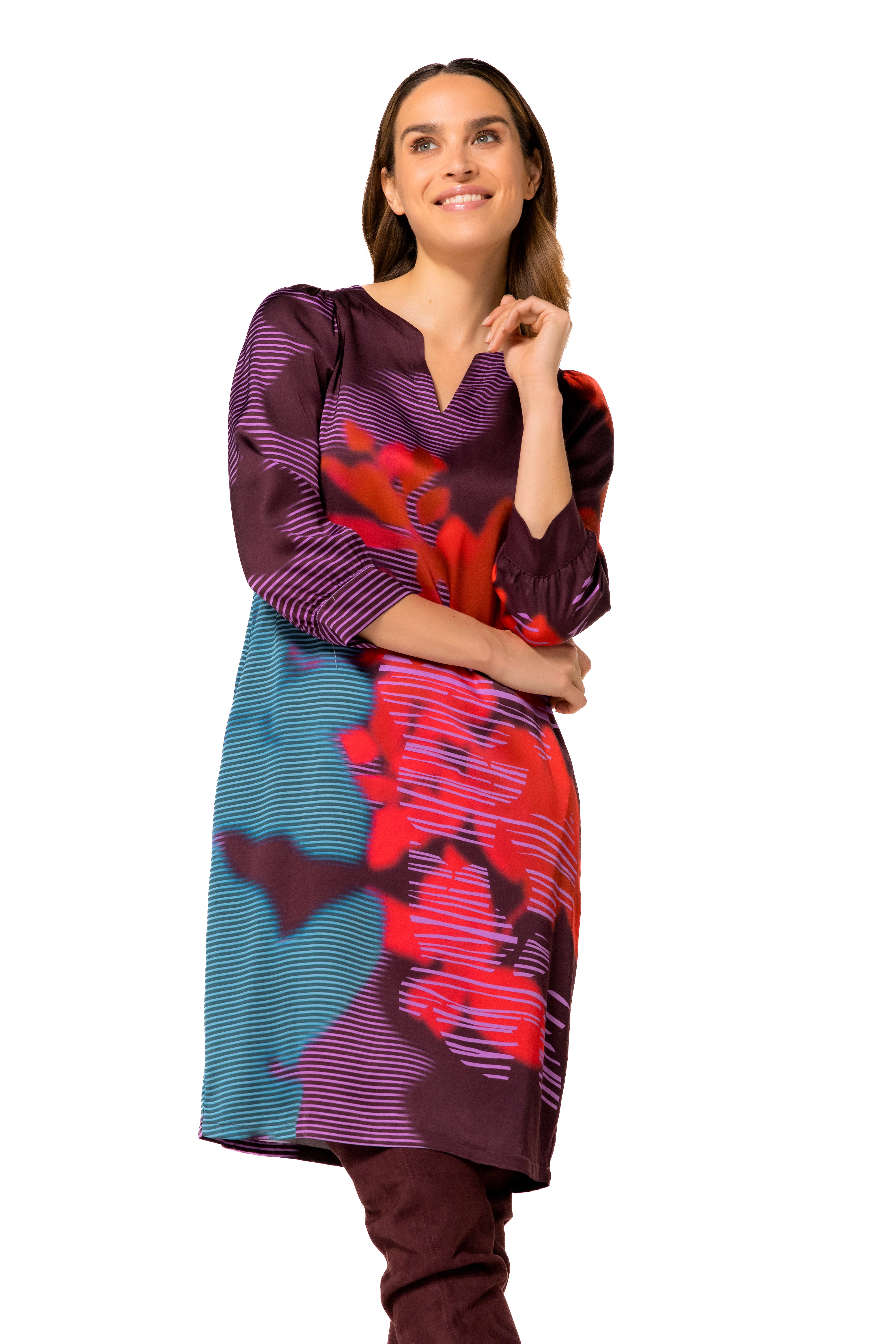 CAROLINE BISS WINE PRINT SATIN DRESS 4191 225