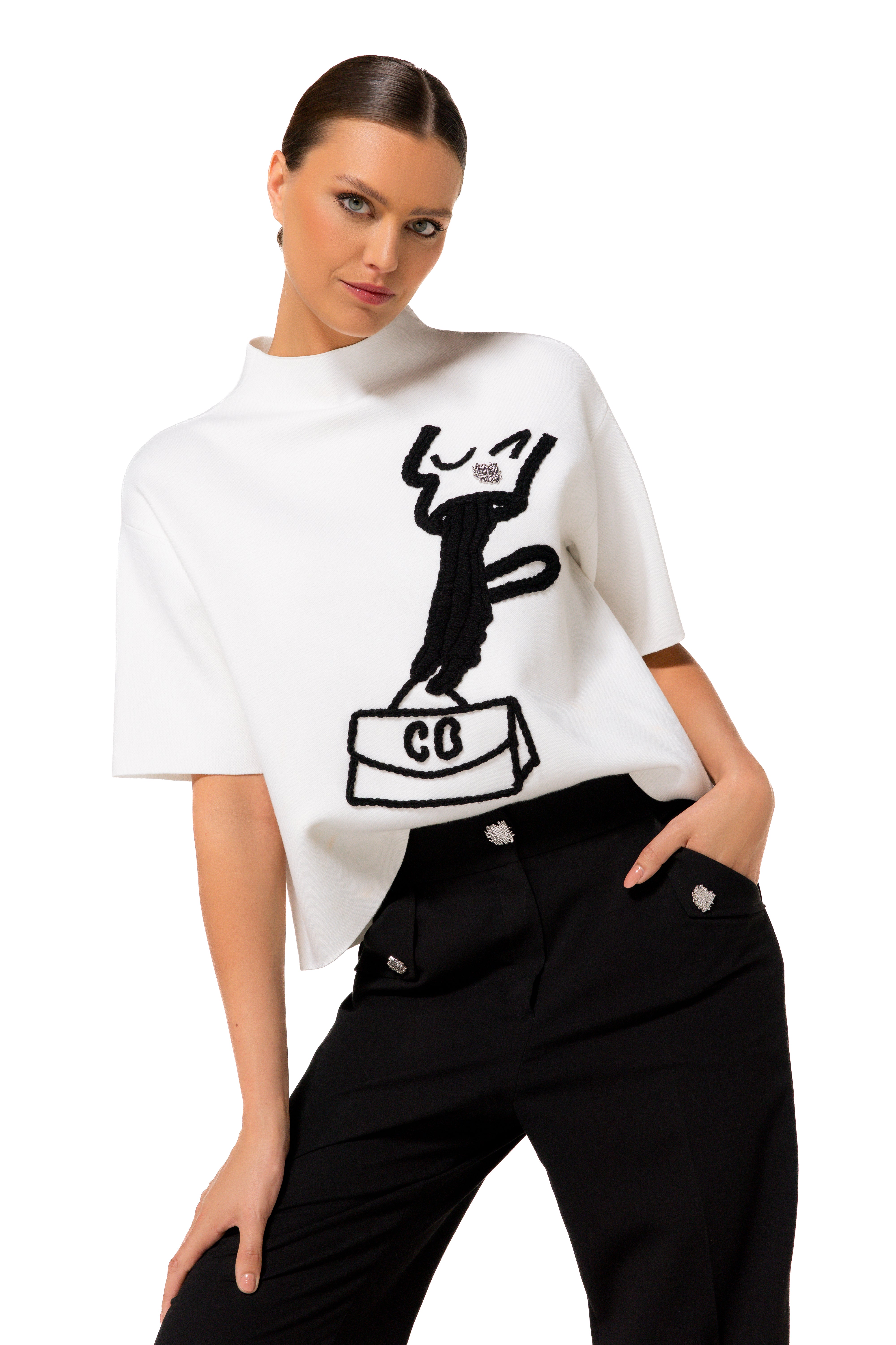 CAROLINE BISS CREAM HIGH NECK KNIT 4244 225