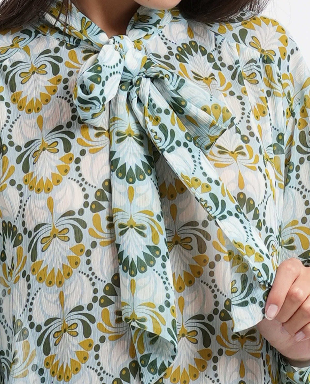 IBLUES GREEN CHIFFON PRINT BOW BLOUSE IBLSECOLO