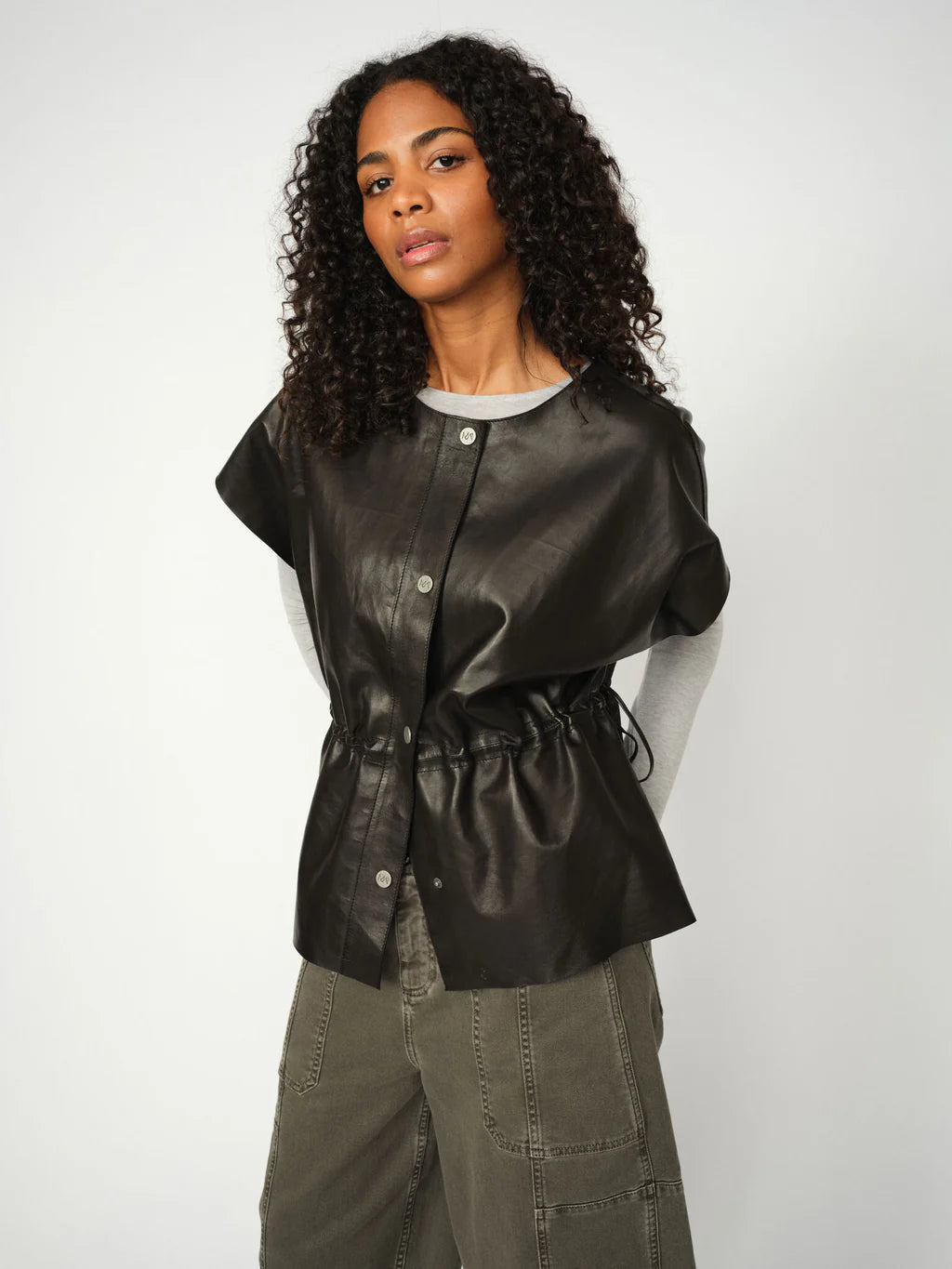 MOS MOSH BLACK MMAYLIN LEATHER WAISTCOAT 174370 225