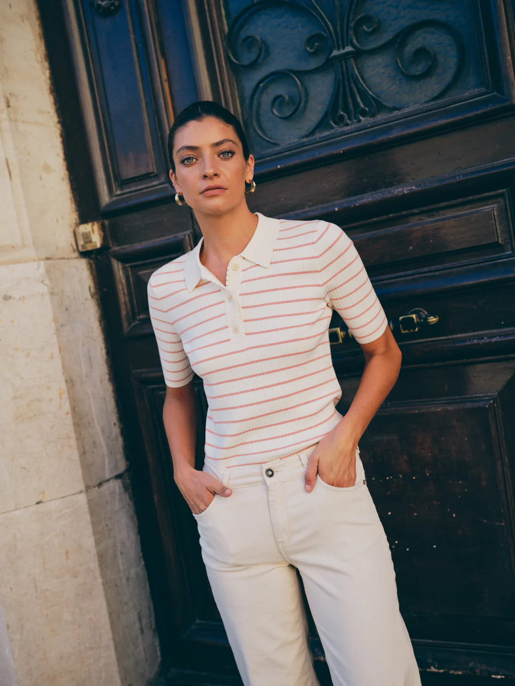 MOS MOSH MMCALIZ STRIPE SS KNIT PEACHY 176710 126