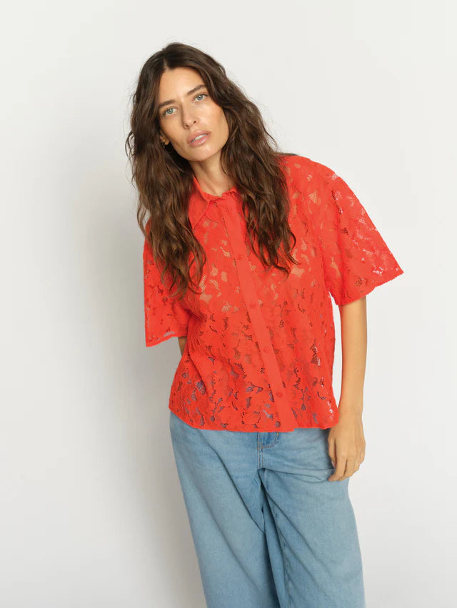 MOS MOSH MMLIA RIVER SS LACE SHIRT ORANGE 177140 126
