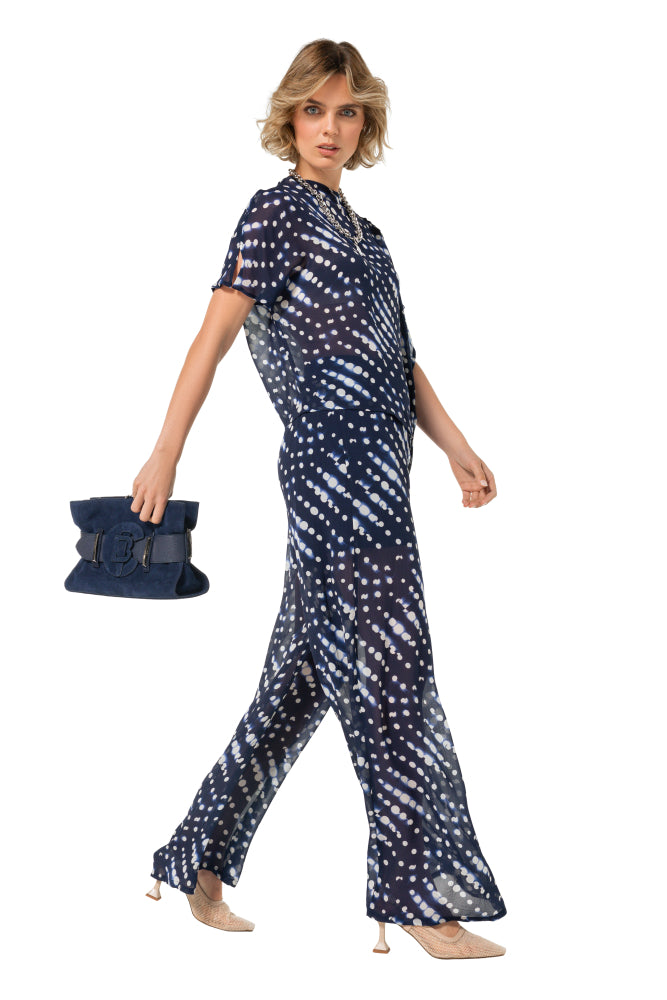 CAROLINE BISS NAVY CHIFFON DOT TROUSERS 4508 29 226