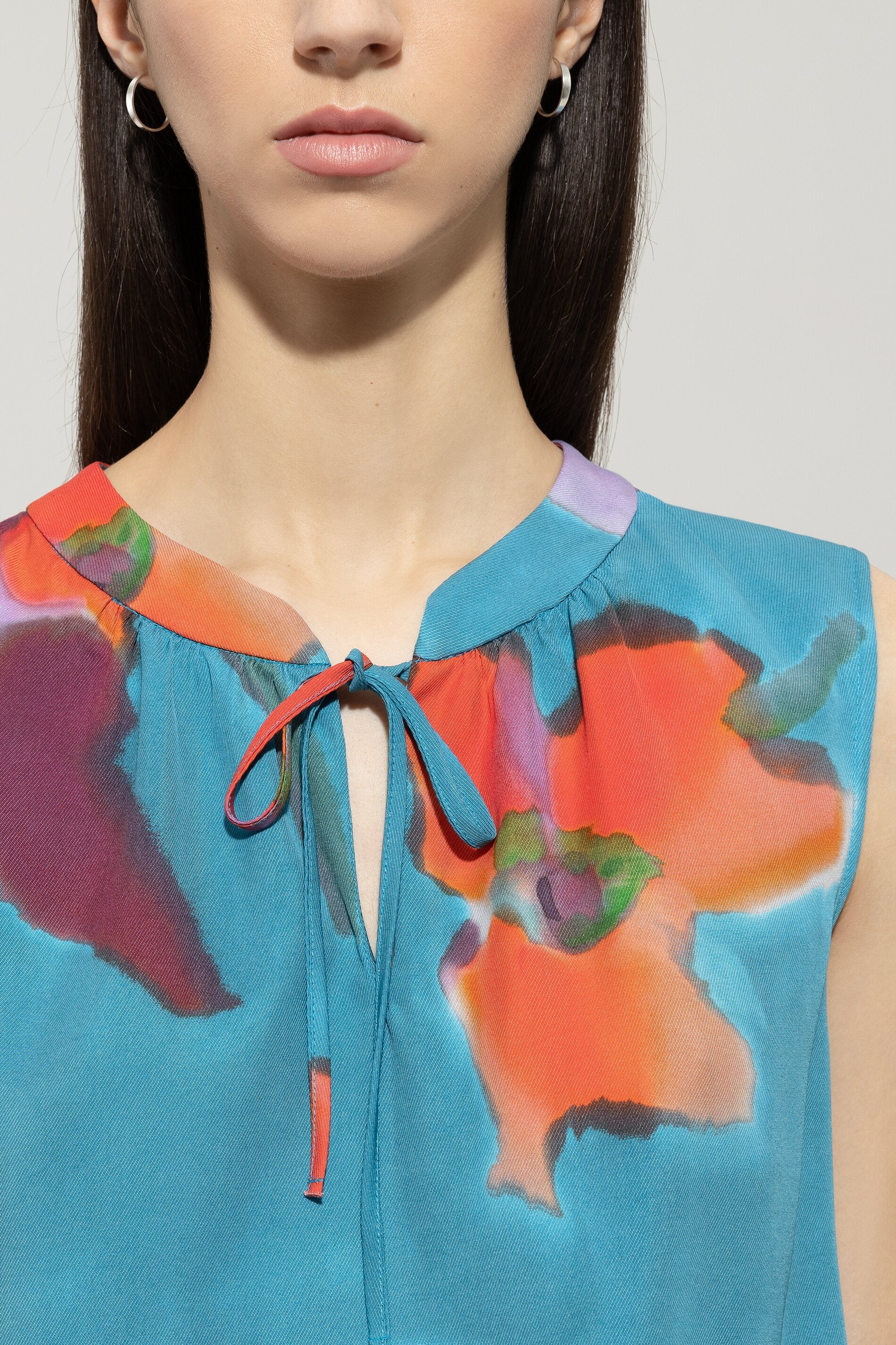LUISA CERANO TEAL FLORAL SLEEVELESS TOP 218536