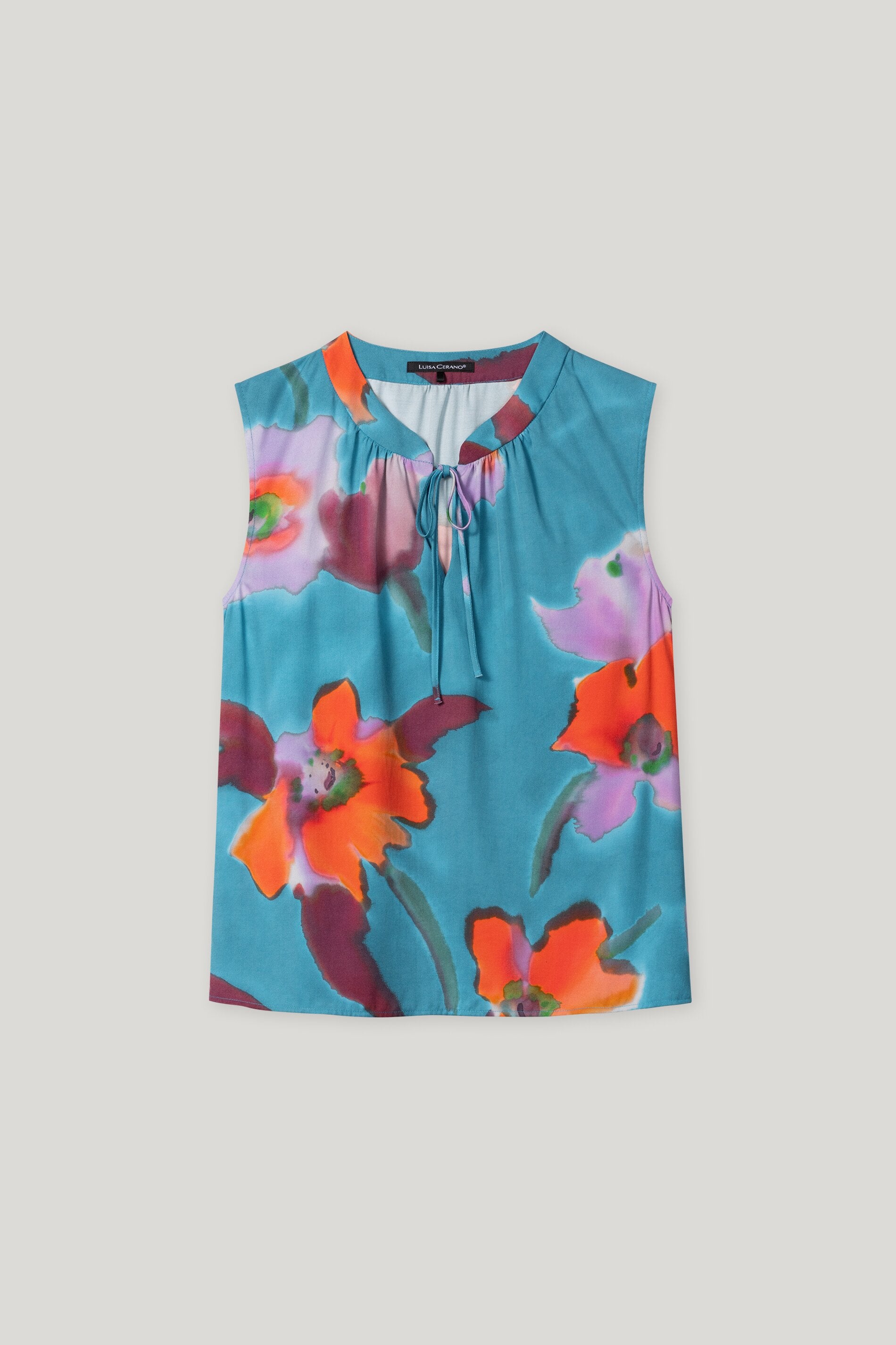 LUISA CERANO TEAL FLORAL SLEEVELESS TOP 218536