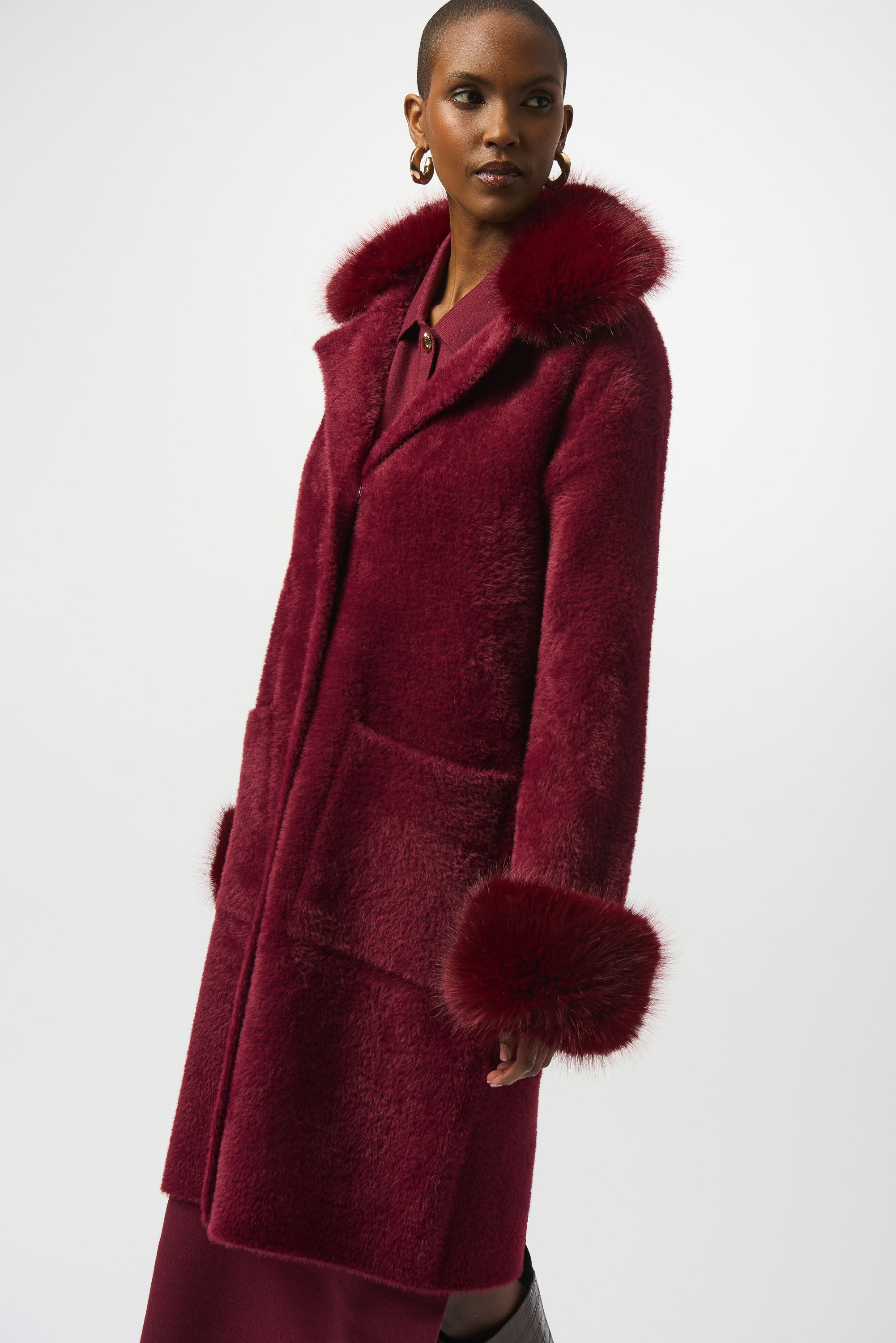 JOSEPH RIBKOFF MERLOT FAUX FUR COAT 243923F25-4433 225