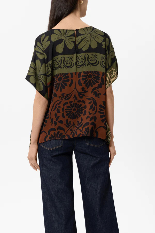 LUISA CERANO KHAKI SATIN PRINT TOP 248732 226