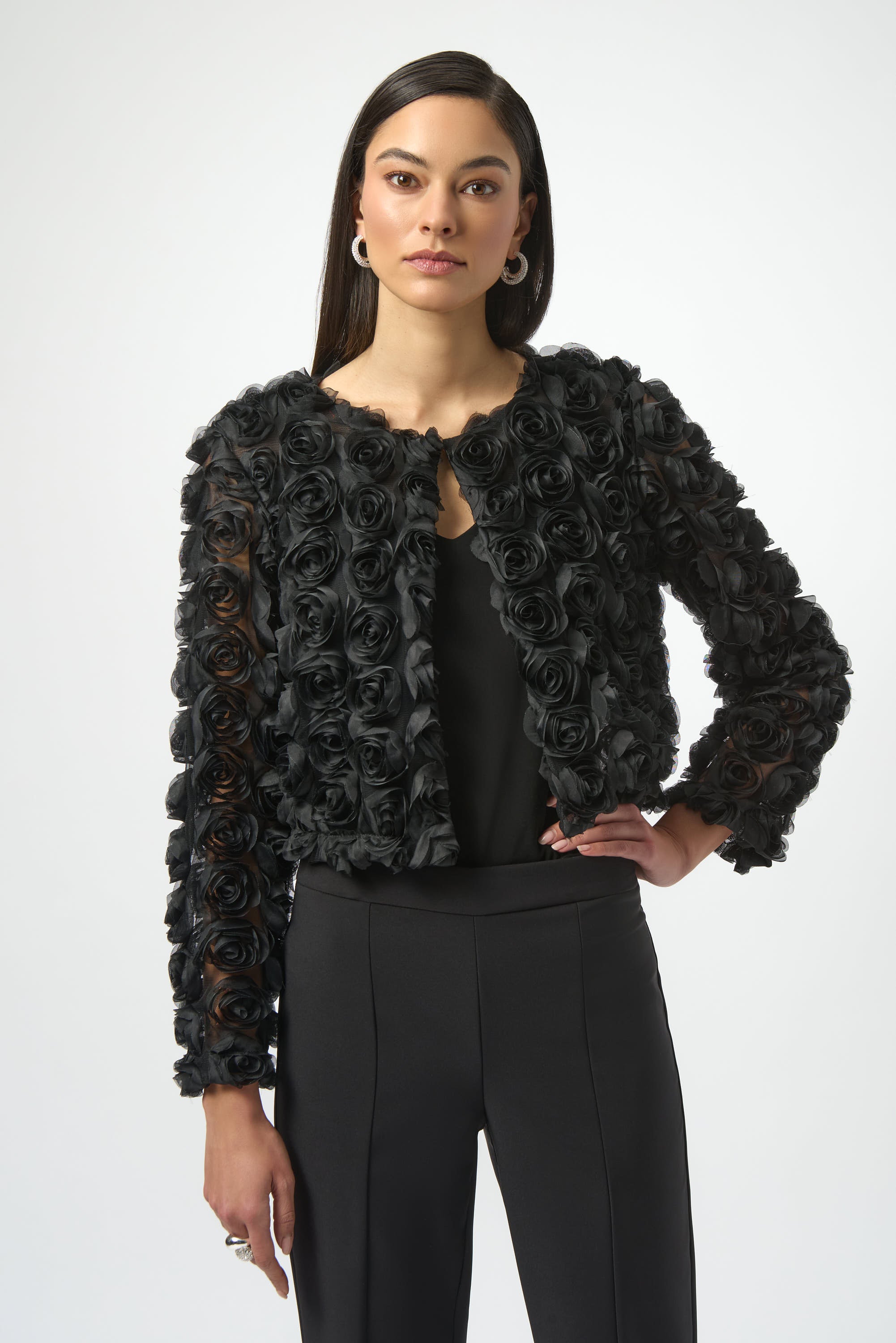 JOSEPH RIBKOFF  BLACK FLOWER JACKET 254180-11- 225
