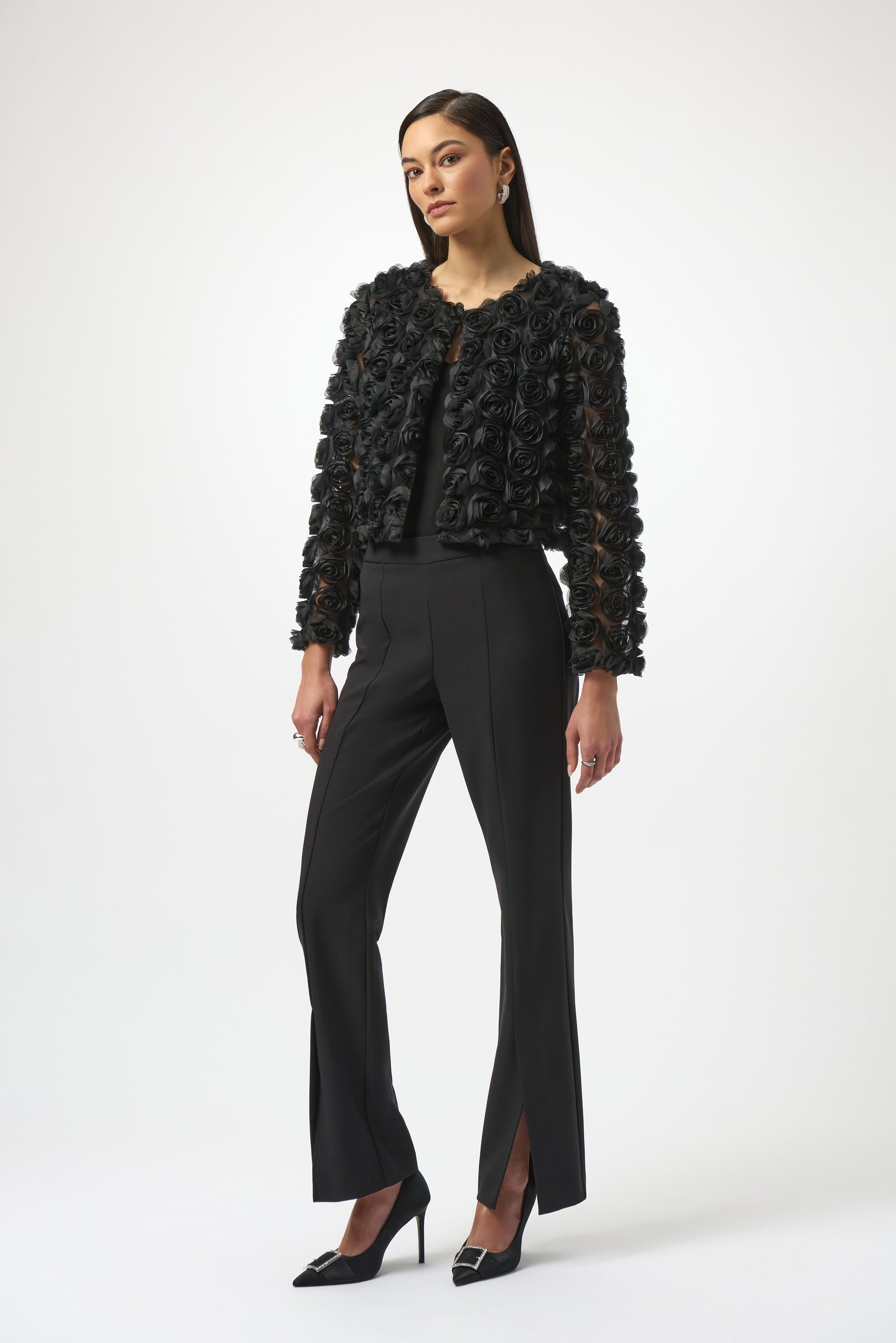 JOSEPH RIBKOFF  BLACK FLOWER JACKET 254180-11- 225