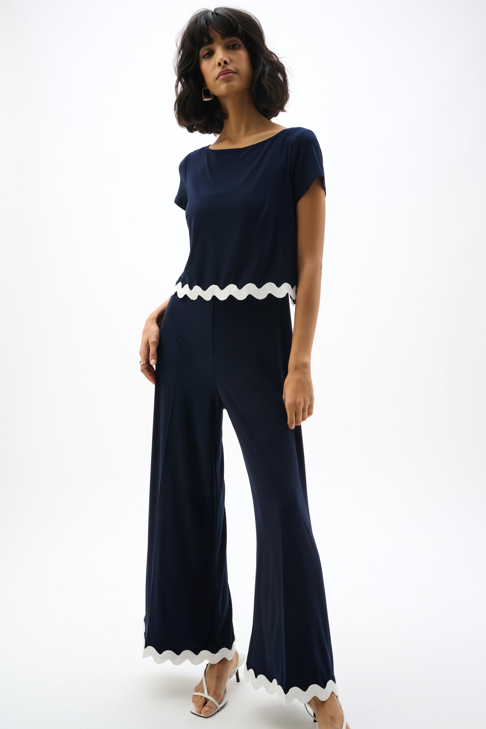 JOSEPH RIBKOFF NAVY FRILL DETAIL JUMPSUIT 262144X-2230 126
