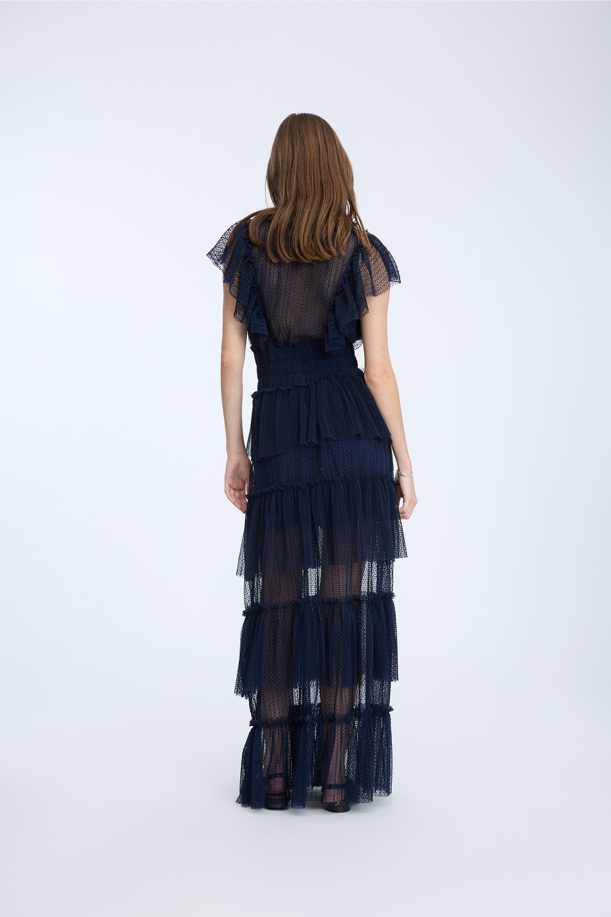 MUNTHE NAVY V-NECK LONG MESH DRESS NORIZ 226