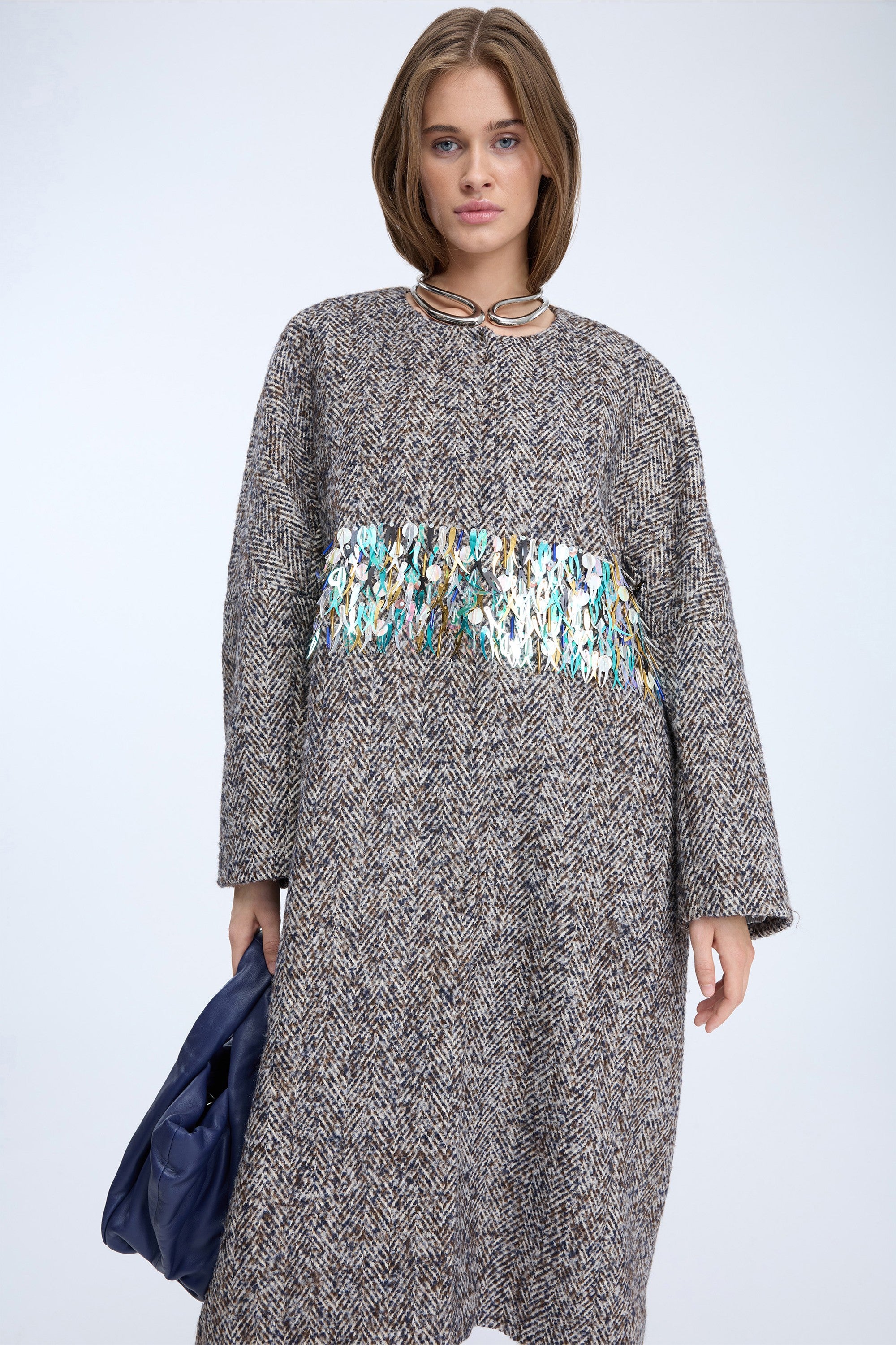 MUNTHE BLUE TWEED OVERSIZED COAT NINELLA 226