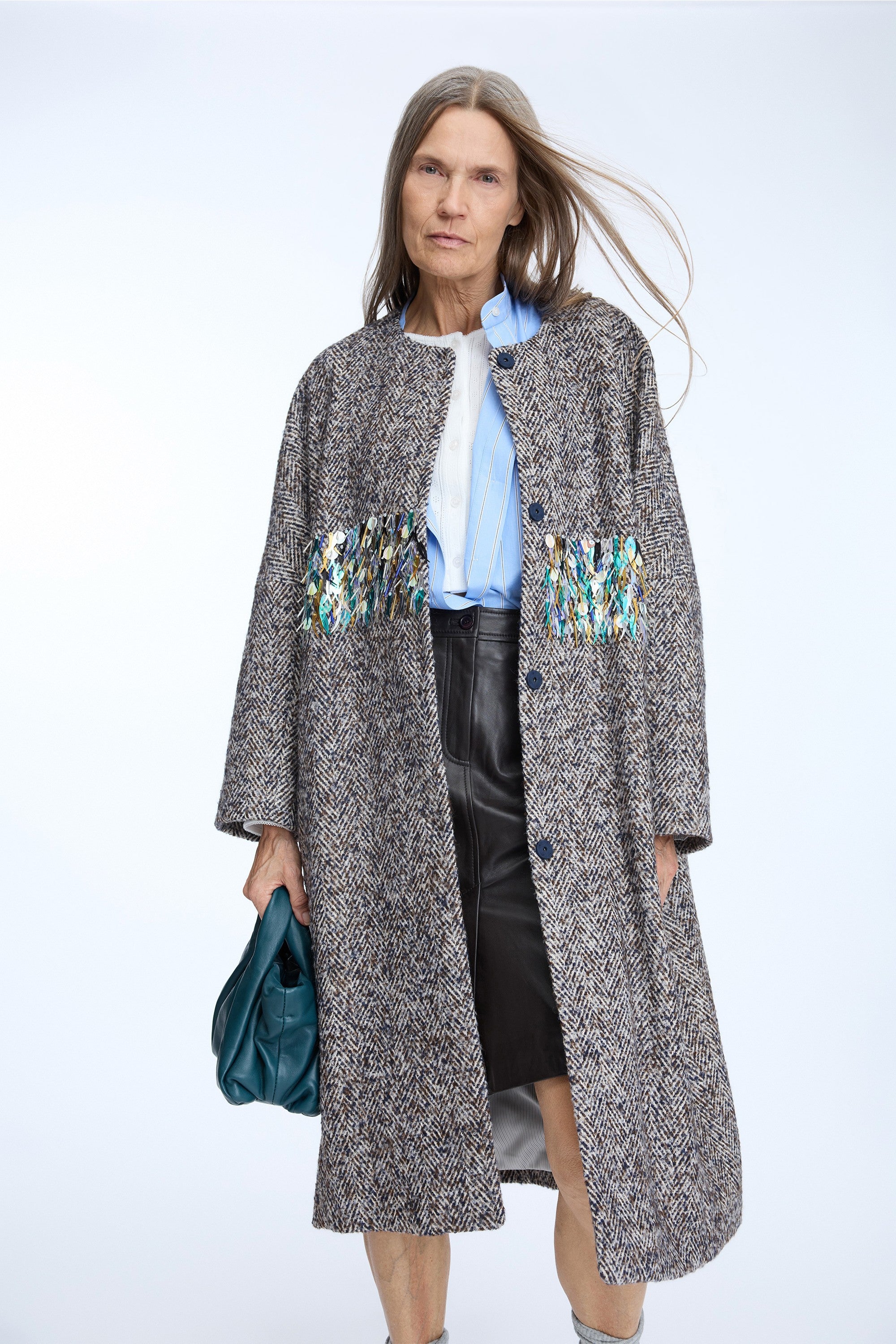 MUNTHE BLUE TWEED OVERSIZED COAT NINELLA 226