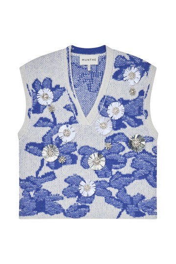MUNTHE BLUE V-NECK EMBROIDERED KNIT NURULIA 226