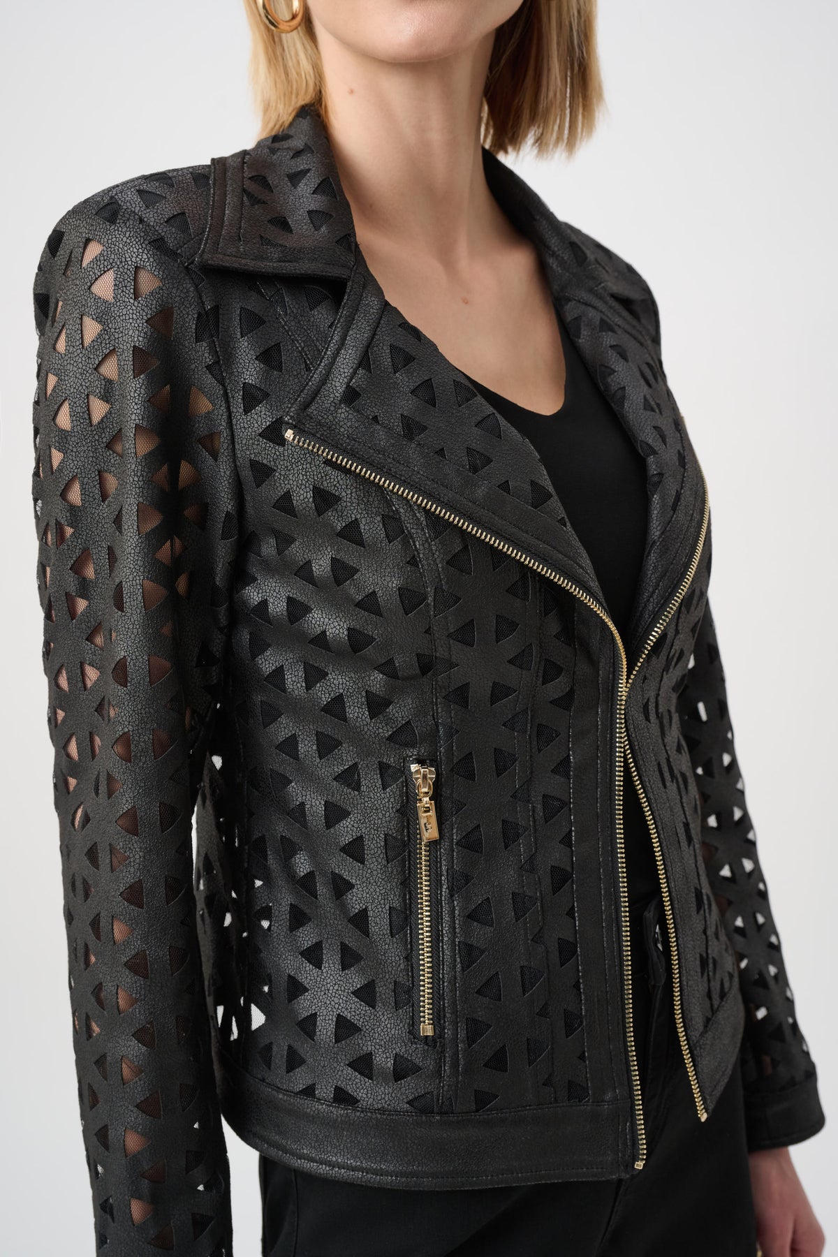 JOSEPH RIBKOFF BLACK FAUX SUEDE AND MESH JACKET 263910 11 226