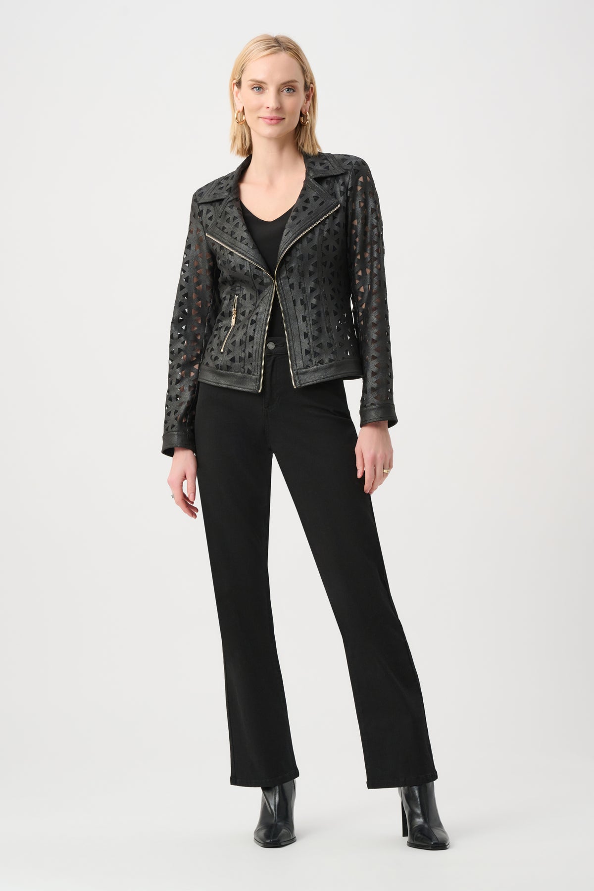 JOSEPH RIBKOFF BLACK FAUX SUEDE AND MESH JACKET 263910 11 226