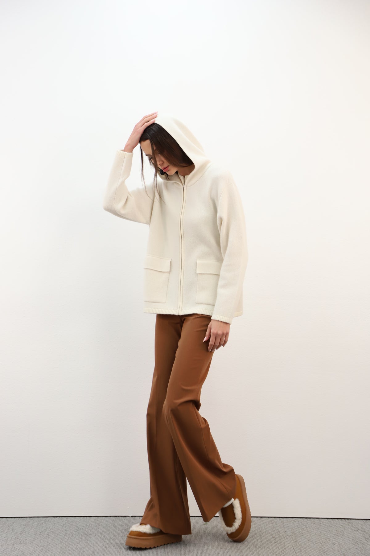 ESTHEME CREAM ZIP UP HOODIE KNIT 26BBSH18C 226
