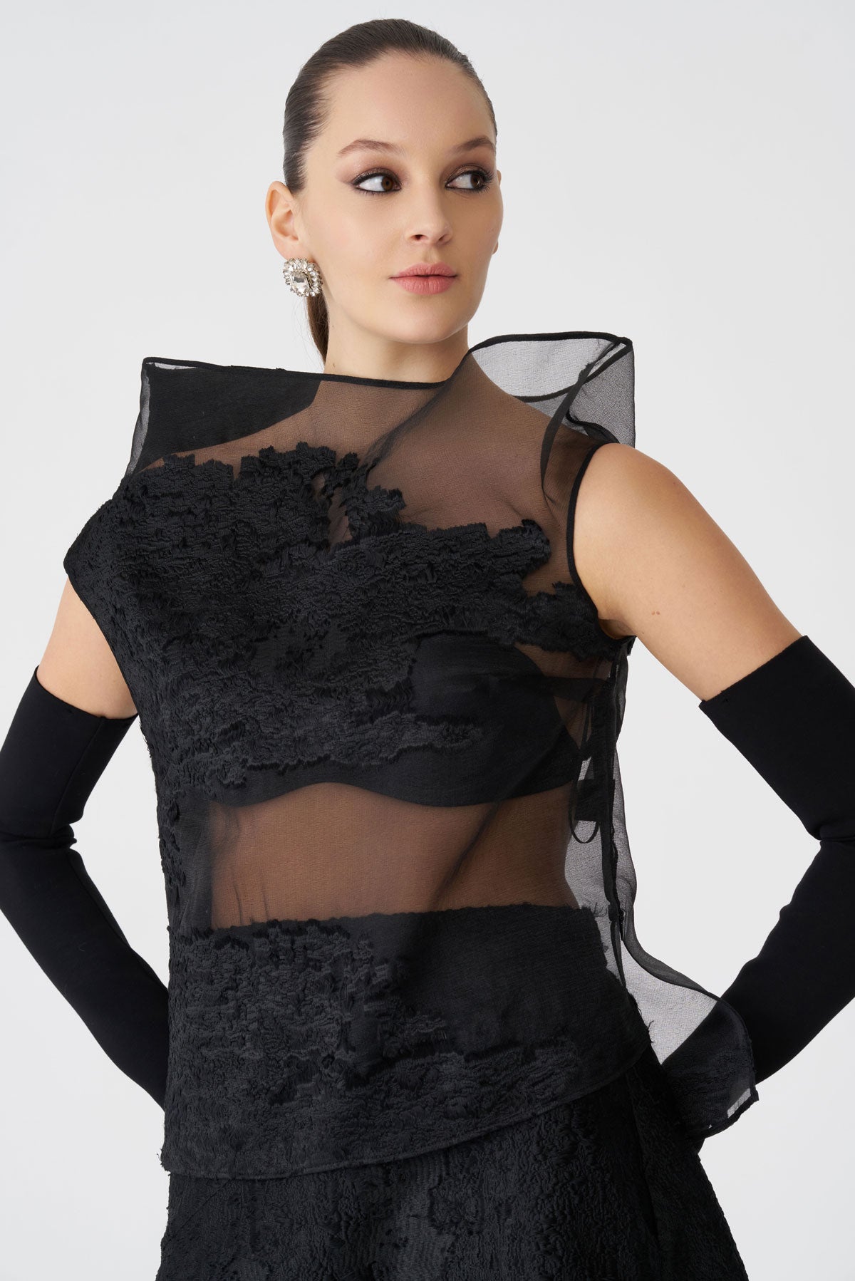 BIZE BLACK ORGANZA TOP BK8024 226