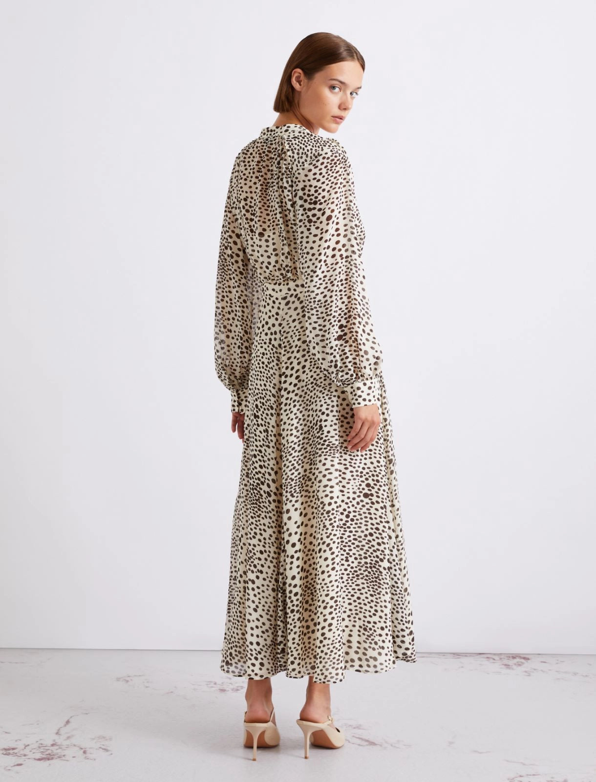 MARELLA BROWN DOT LONG DRESS MLLMASTRO 126