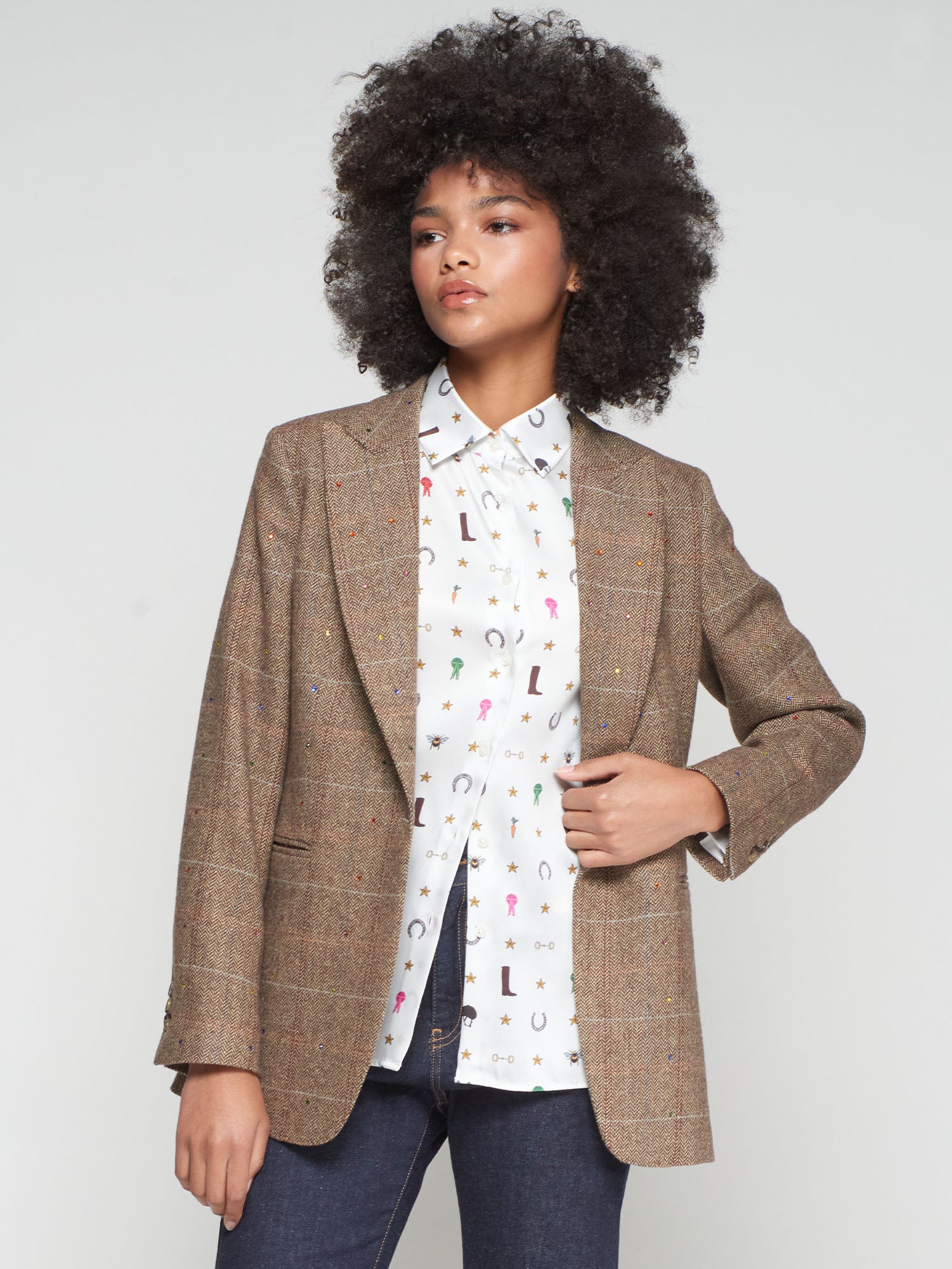 VILAGALLO BROWN CHECK BLAZER 32641 225