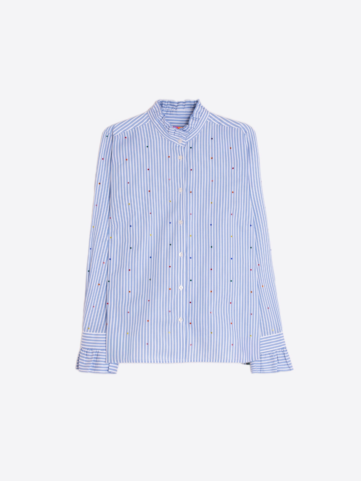 VILAGALLO BLUE FRILL NECK BLOUSE 32655 225