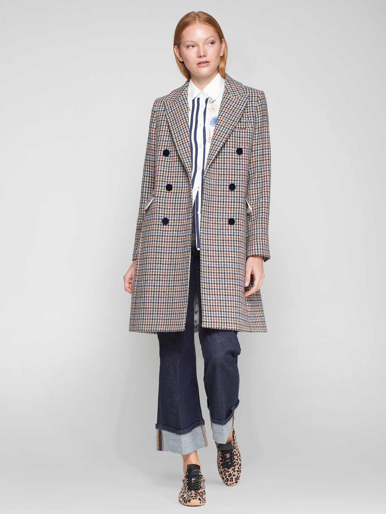 VILAGALLO NAVY CHECK 3/4 COAT 32823 225