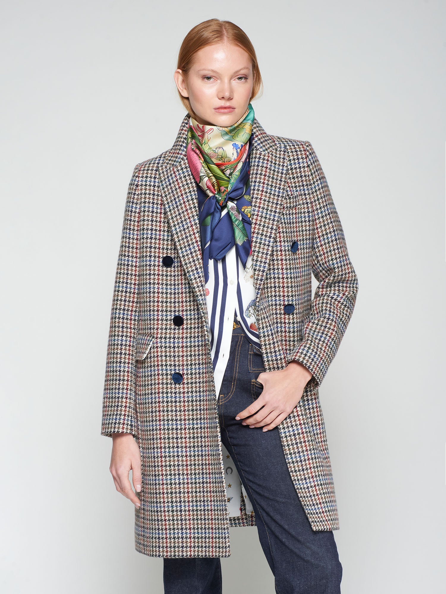 VILAGALLO NAVY CHECK 3/4 COAT 32823 225