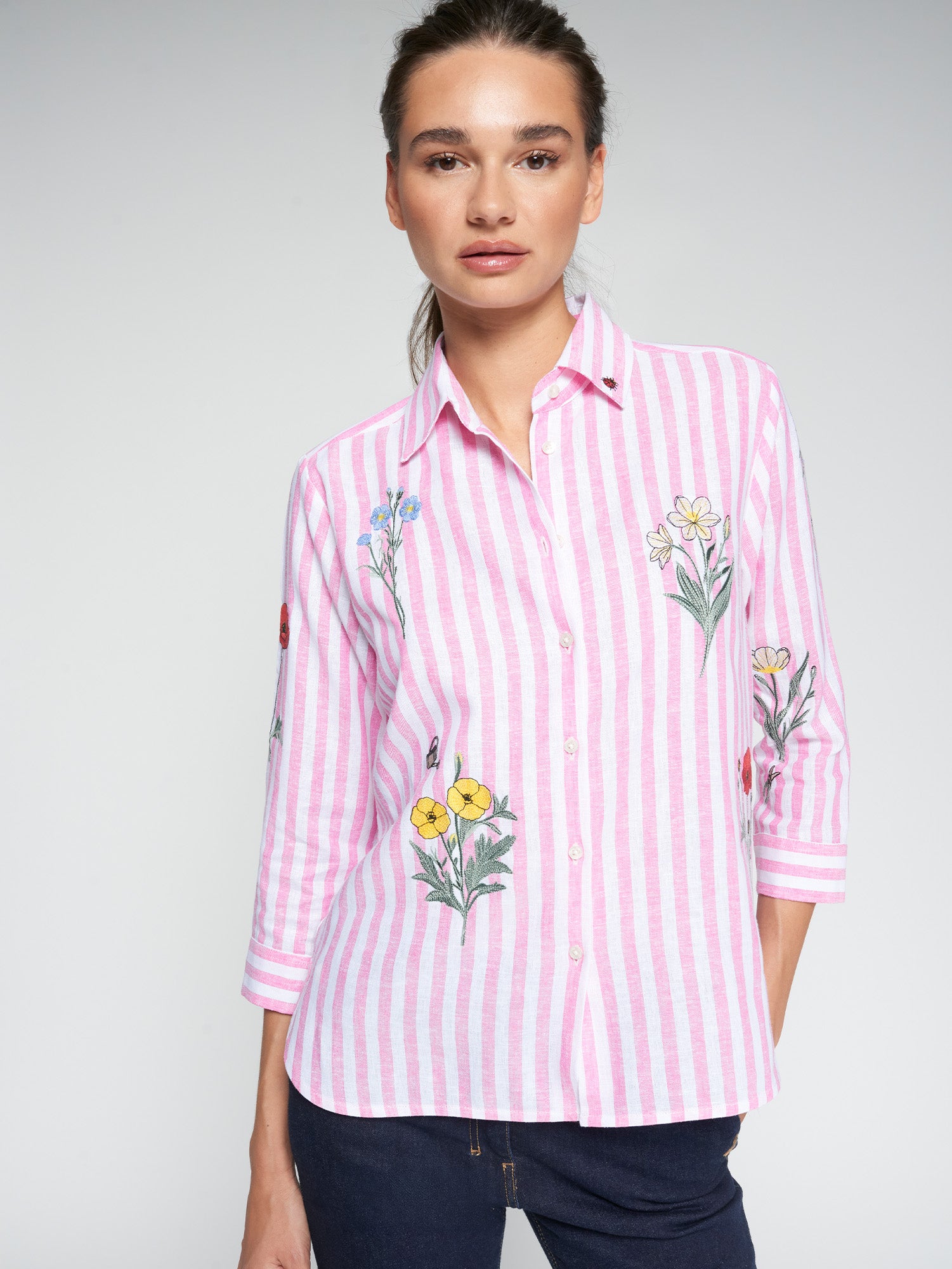 VILAGALLO PINK FLORAL APPLIQUE BLOUSE 33265 126