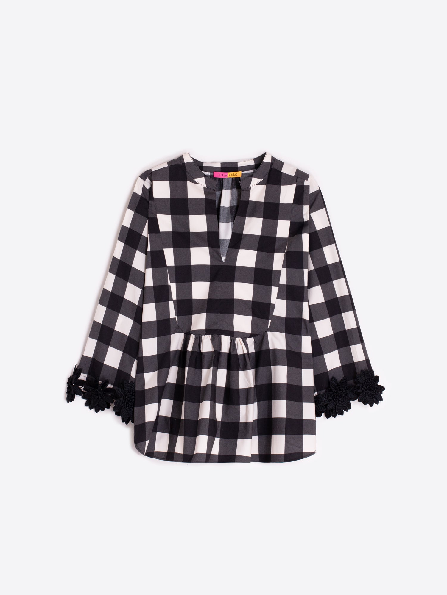 VILAGALLO BLK/CREAM GINGHAM TOP 33340