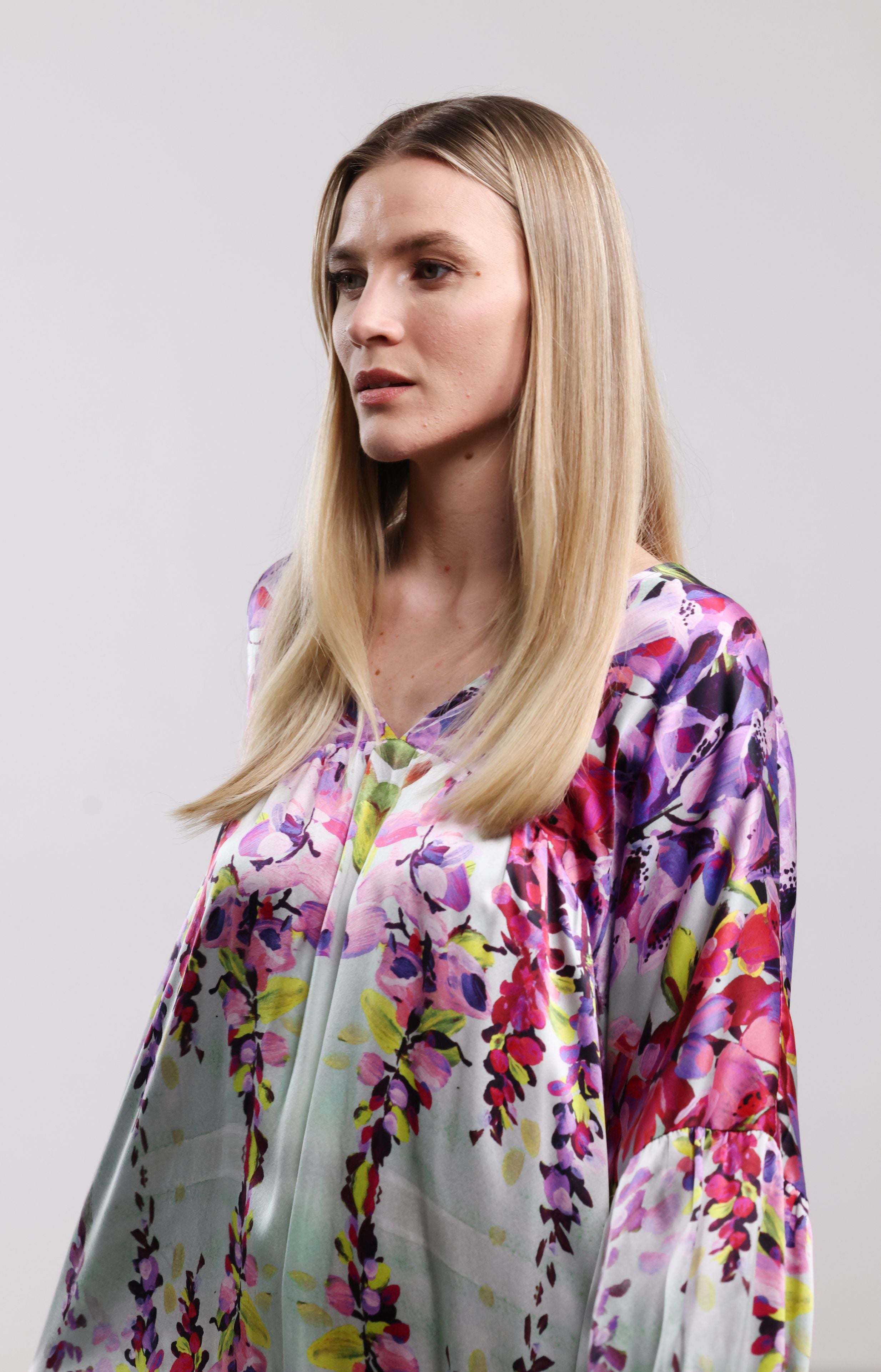 CAROLINE DUFFY DESIGNS FREYA SILK DRESS FOXGLOVE 225