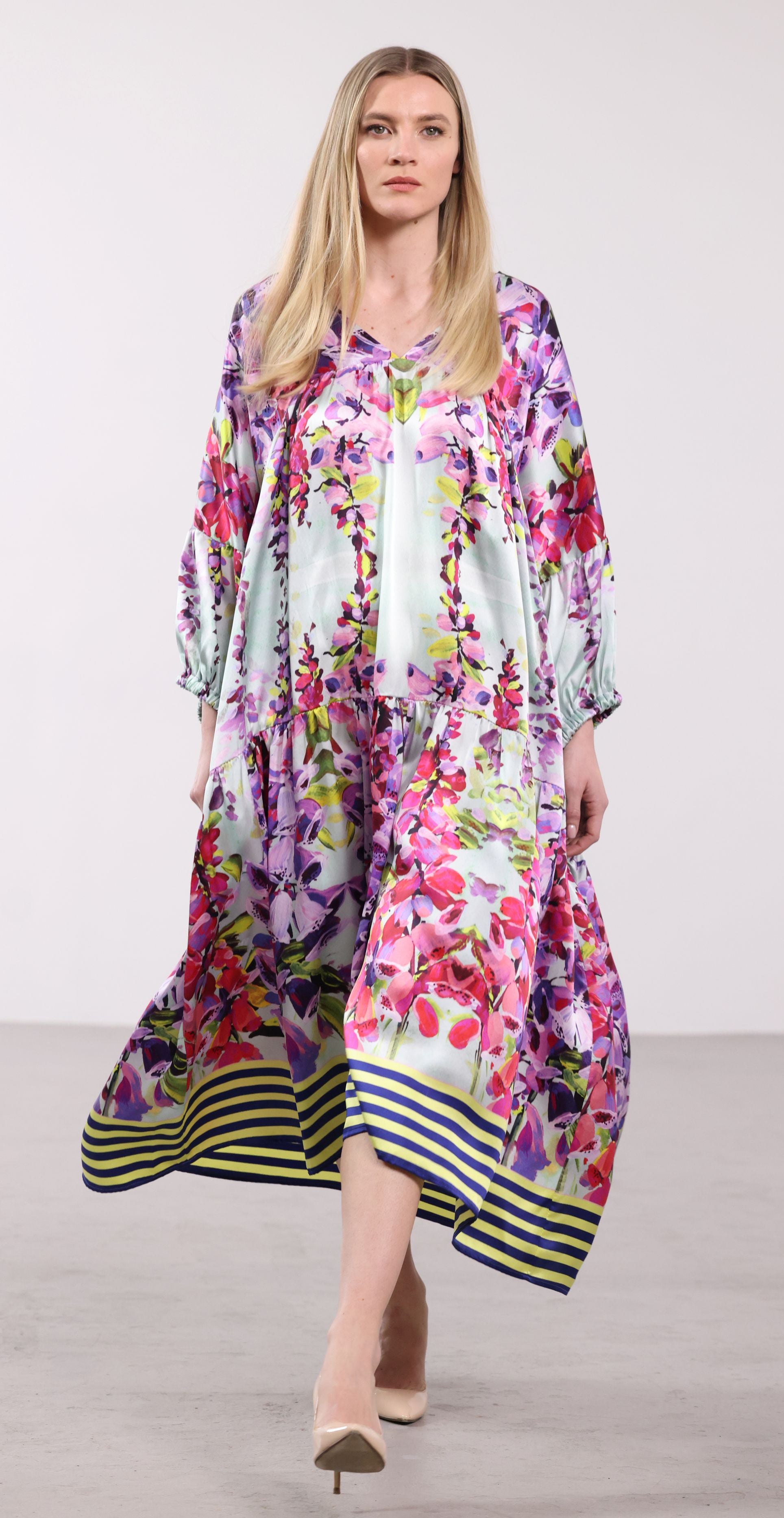CAROLINE DUFFY DESIGNS FREYA SILK DRESS FOXGLOVE 225