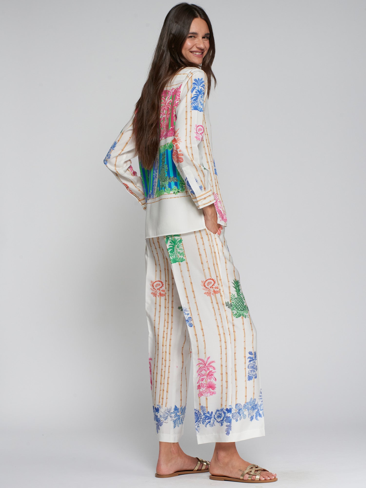 VILAGALLO CREAM PRINT TROUSERS 33652 126