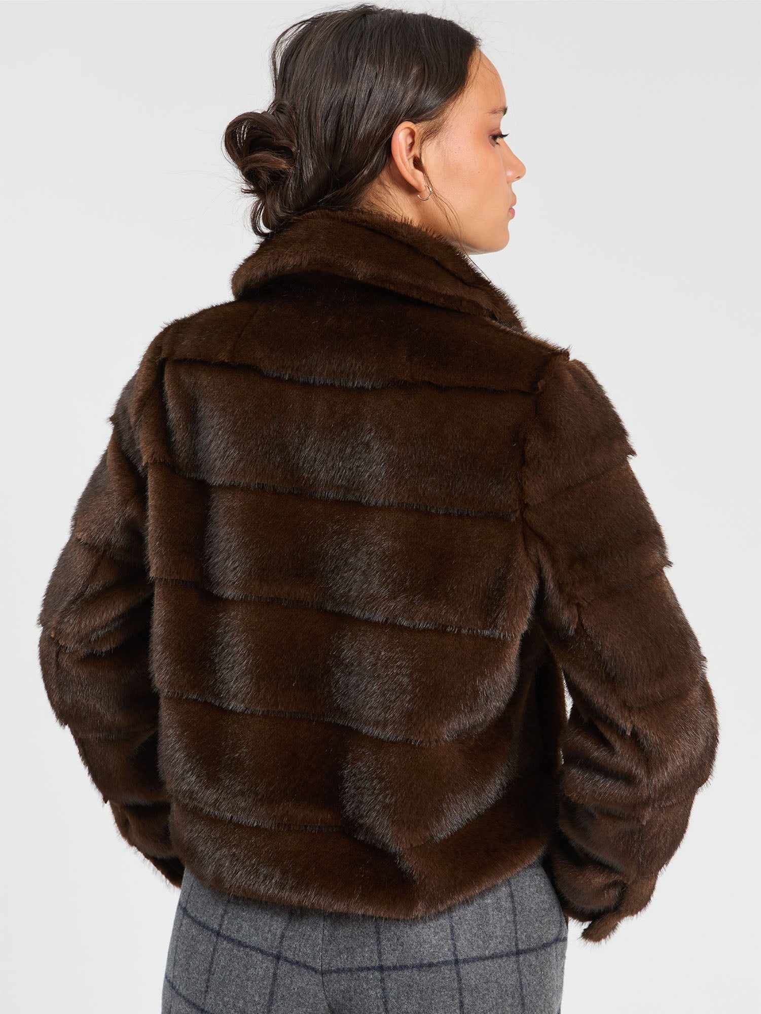 VILAGALLO BROWN CROPPED FUR COAT 33763 226