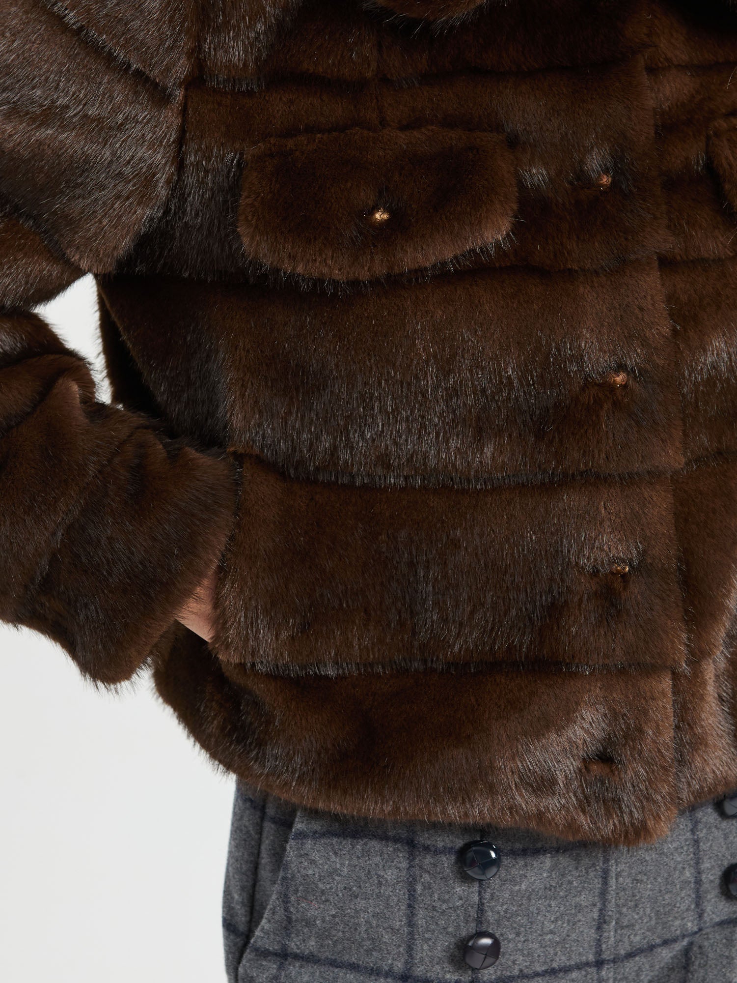 VILAGALLO BROWN CROPPED FUR COAT 33763 226