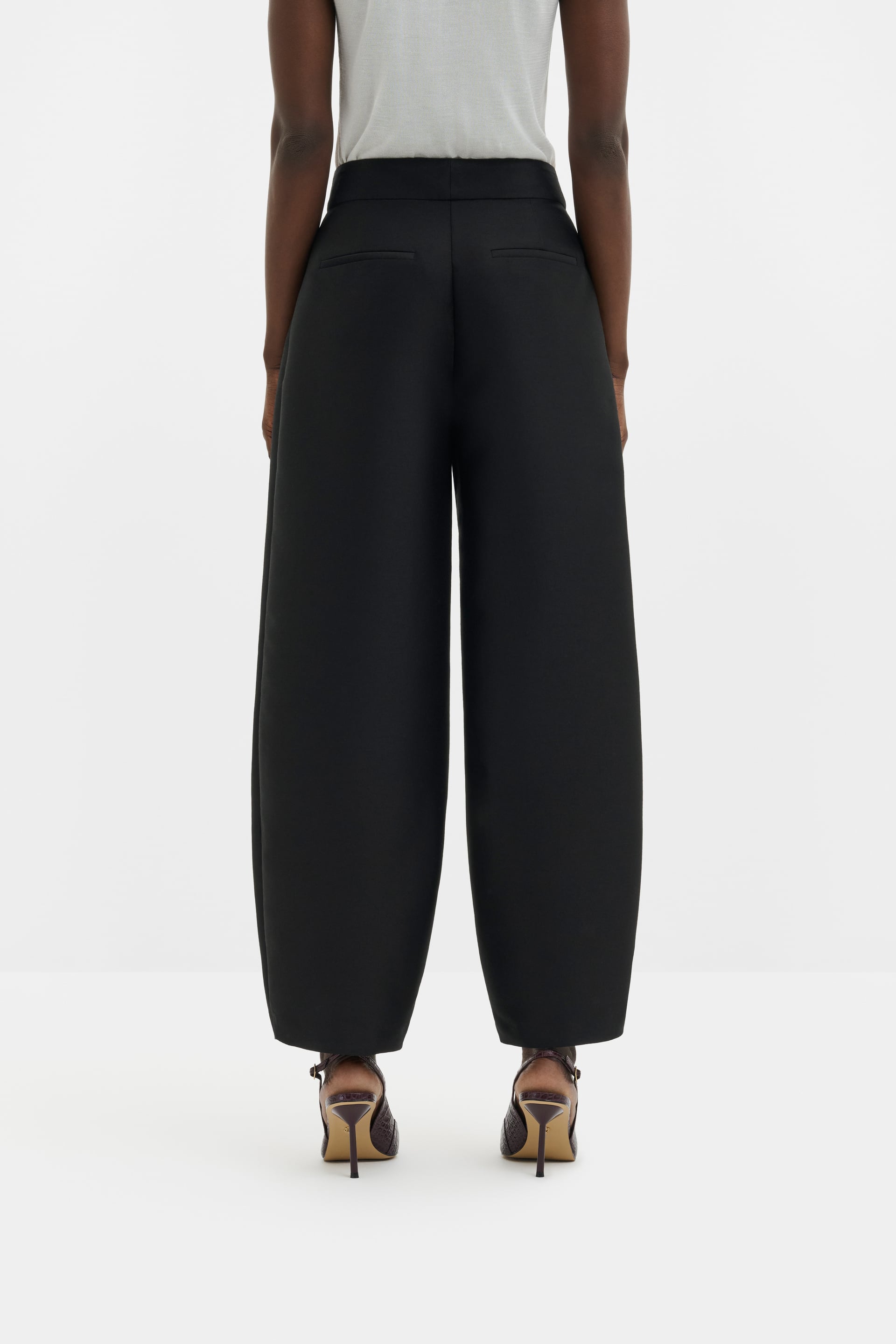 MALINA SMILLA BLACK BARREL LEG WOOL-SILK TROUSERS 226