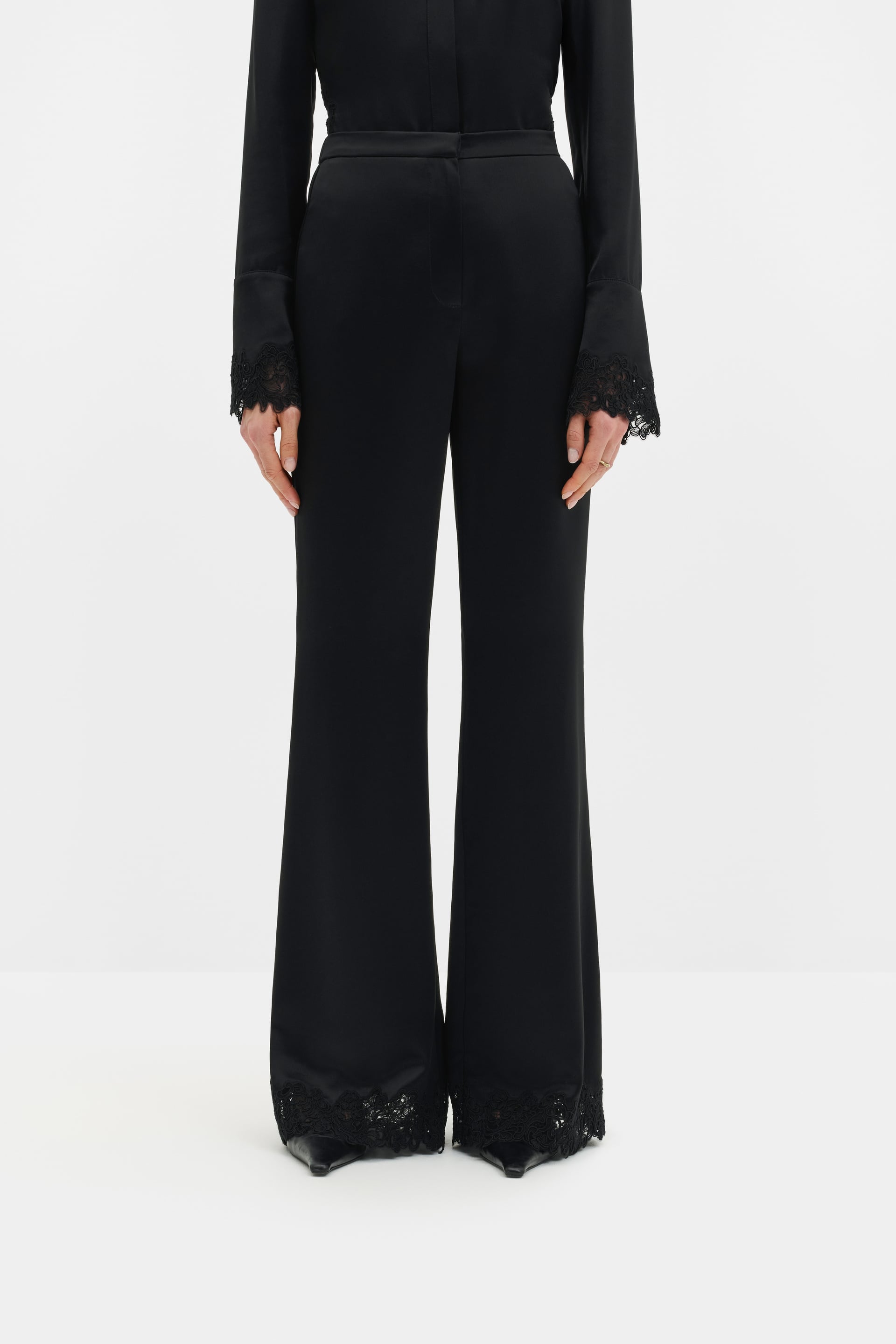 MALINA MARINE BLACK LACE HEM TROUSERS 226