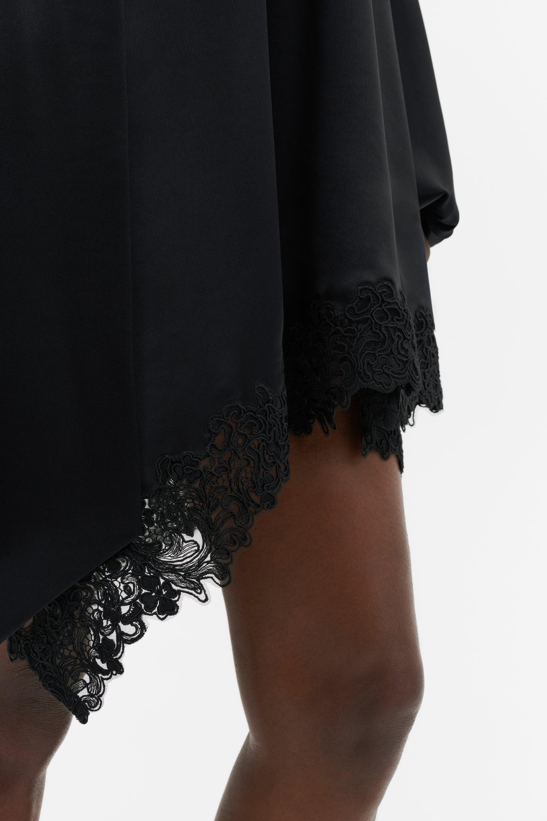 MALINA NOREA BLACK LACE HEM SATIN DRESS 226
