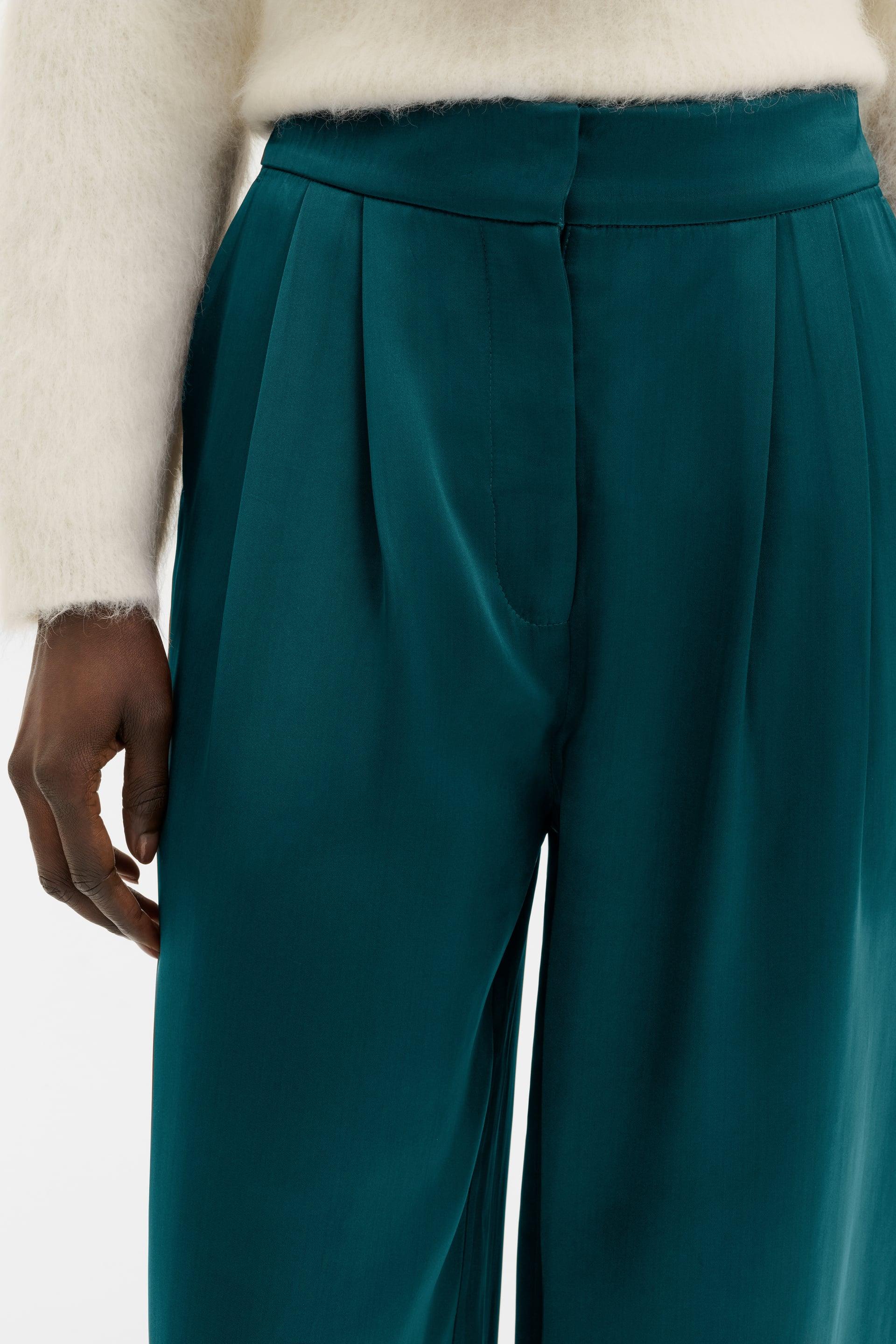 MALINA SMILLA TEAL SATIN BARREL LEG TROUSERS 226