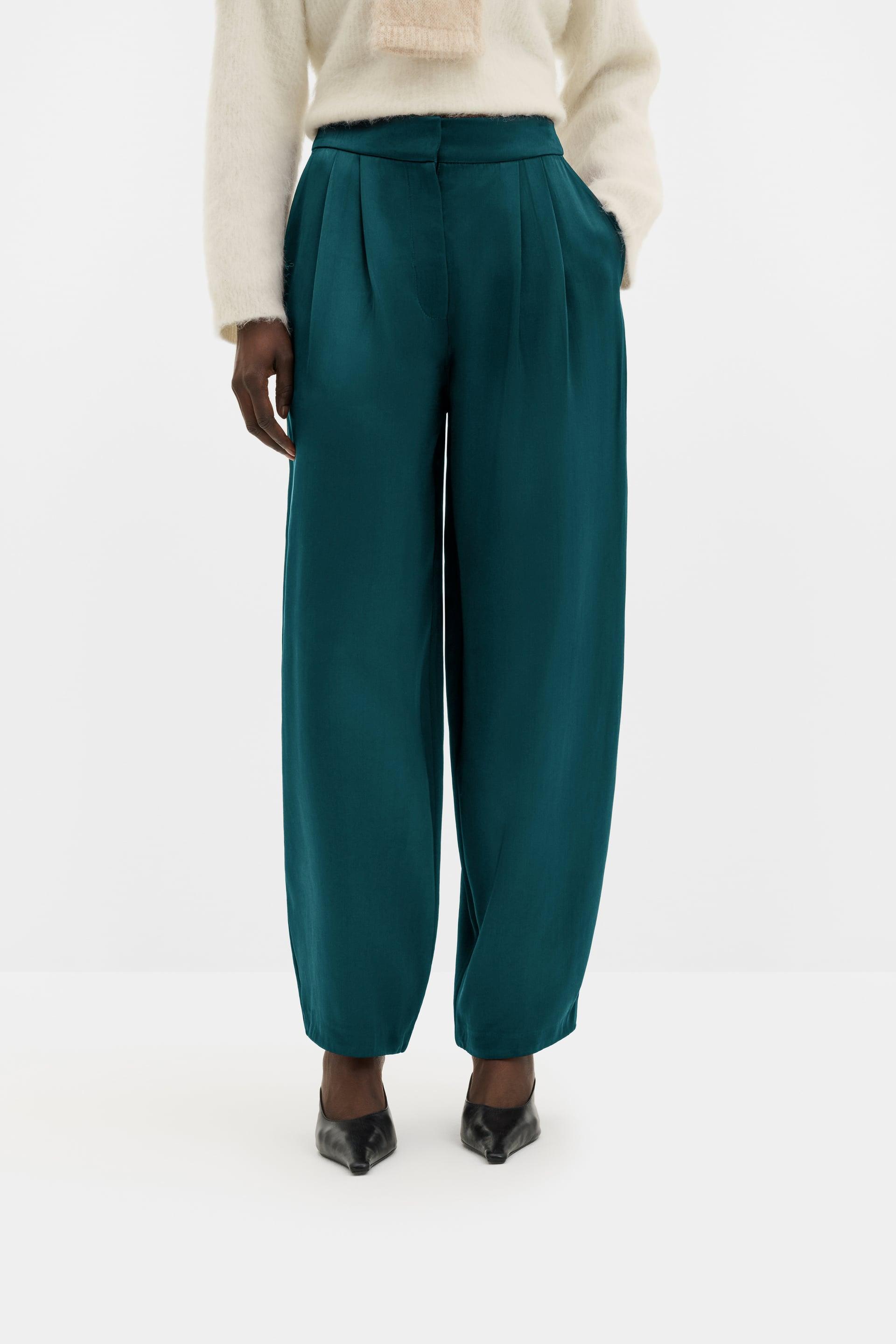 MALINA SMILLA TEAL SATIN BARREL LEG TROUSERS 226