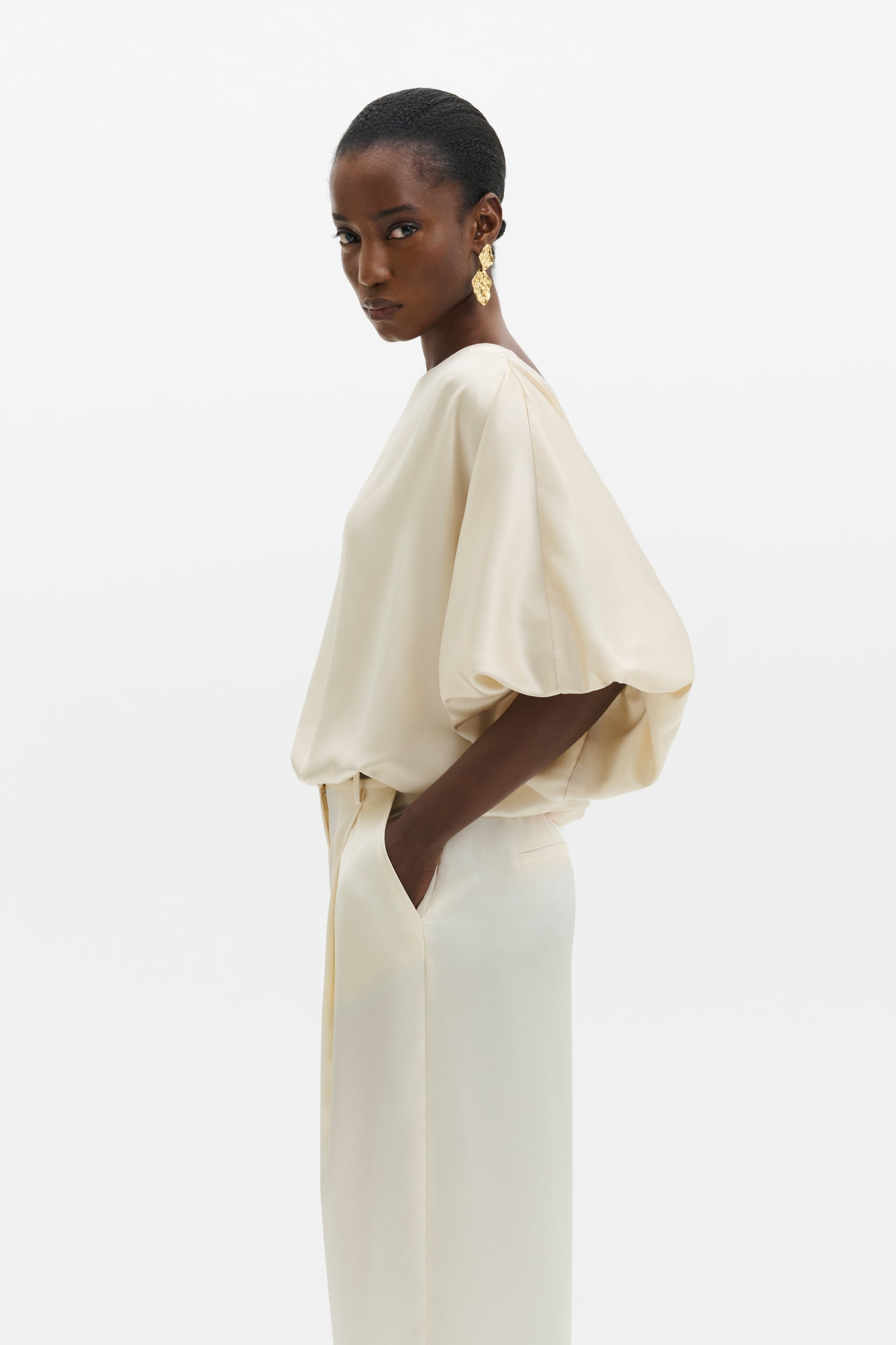 MALINA HAVANNA CREAM BOAT-NECK PUFF-SLEEVE BLOUSE 226
