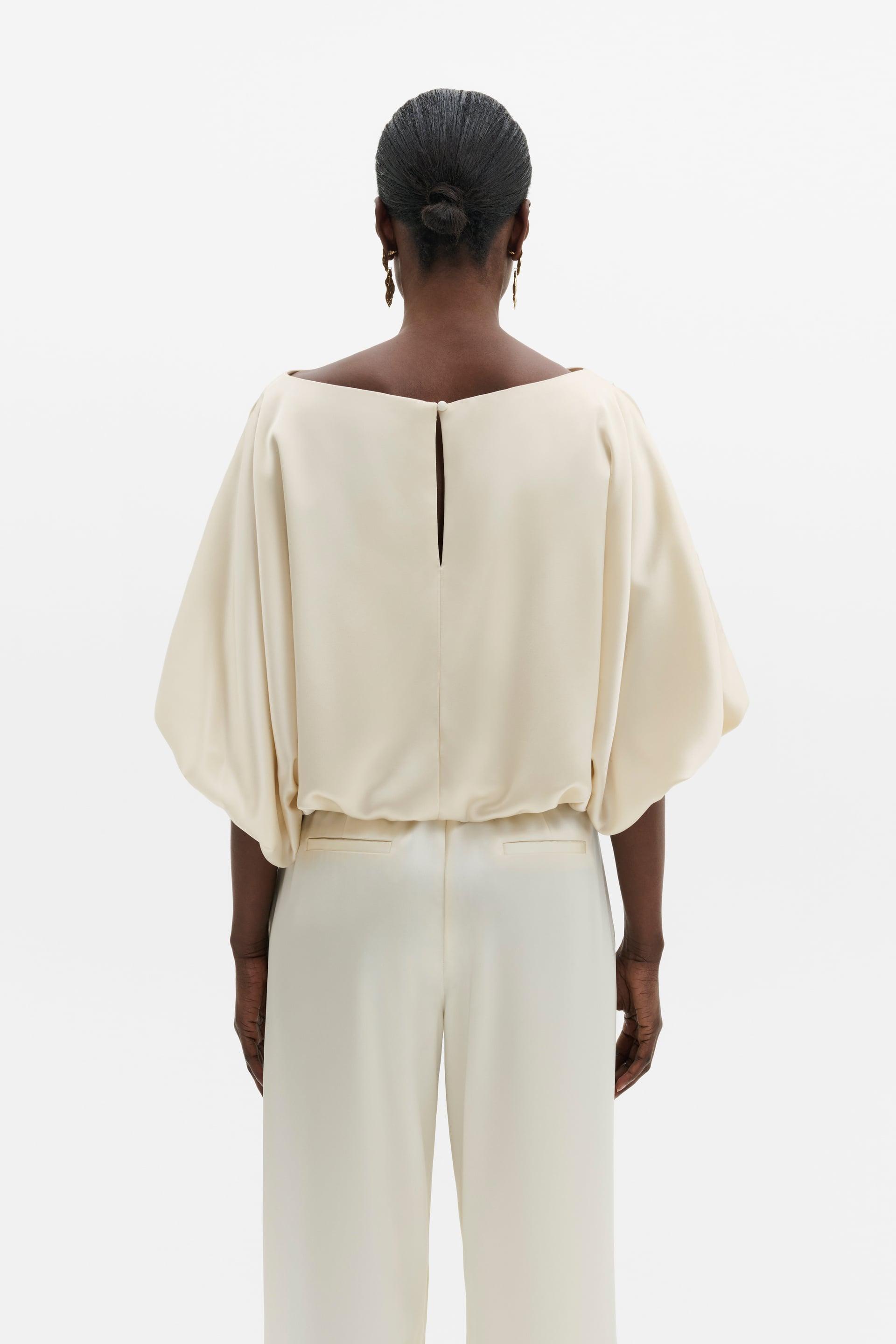 MALINA HAVANNA CREAM BOAT-NECK PUFF-SLEEVE BLOUSE 226
