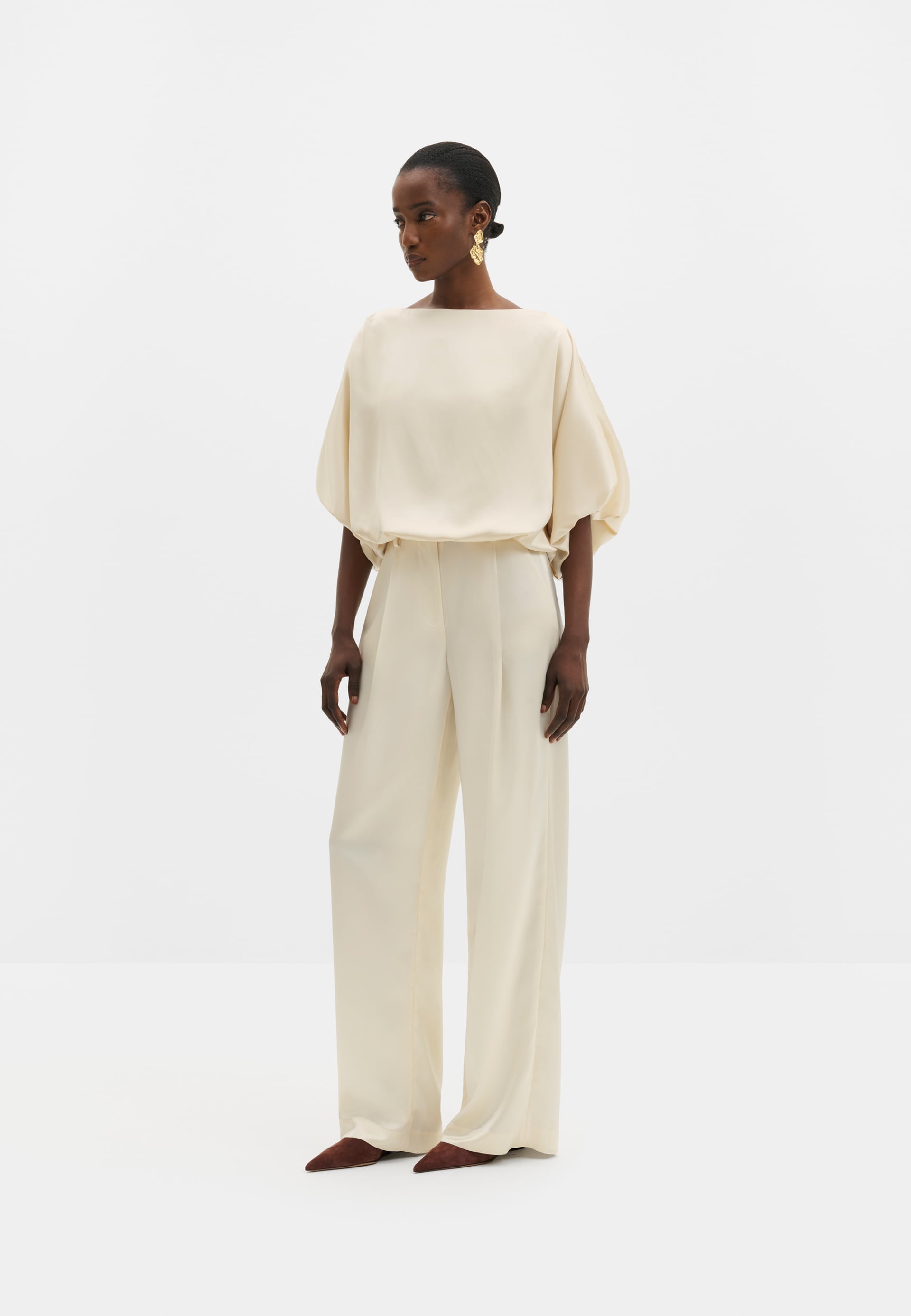 MALINA HAVANNA CREAM BOAT-NECK PUFF-SLEEVE BLOUSE 226
