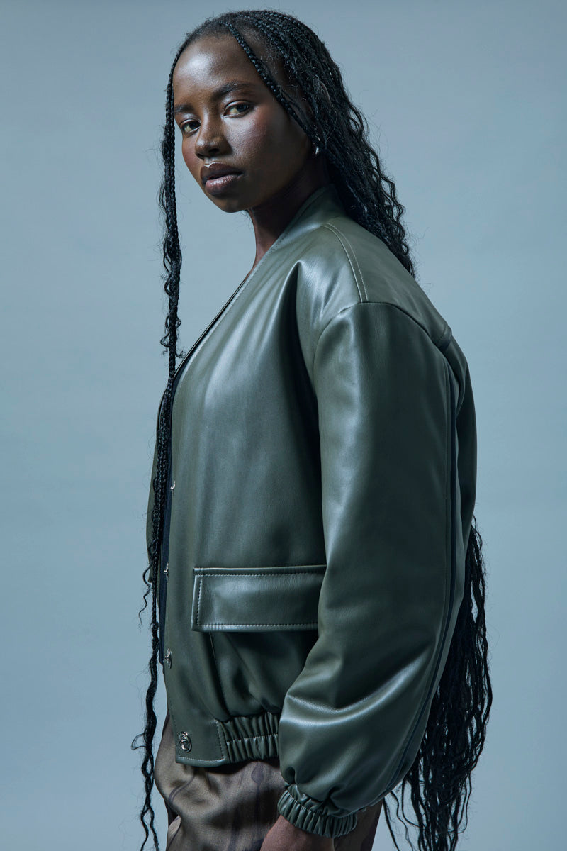 ICONA KHAKI LEATHER BOMBER RI5LE001 225