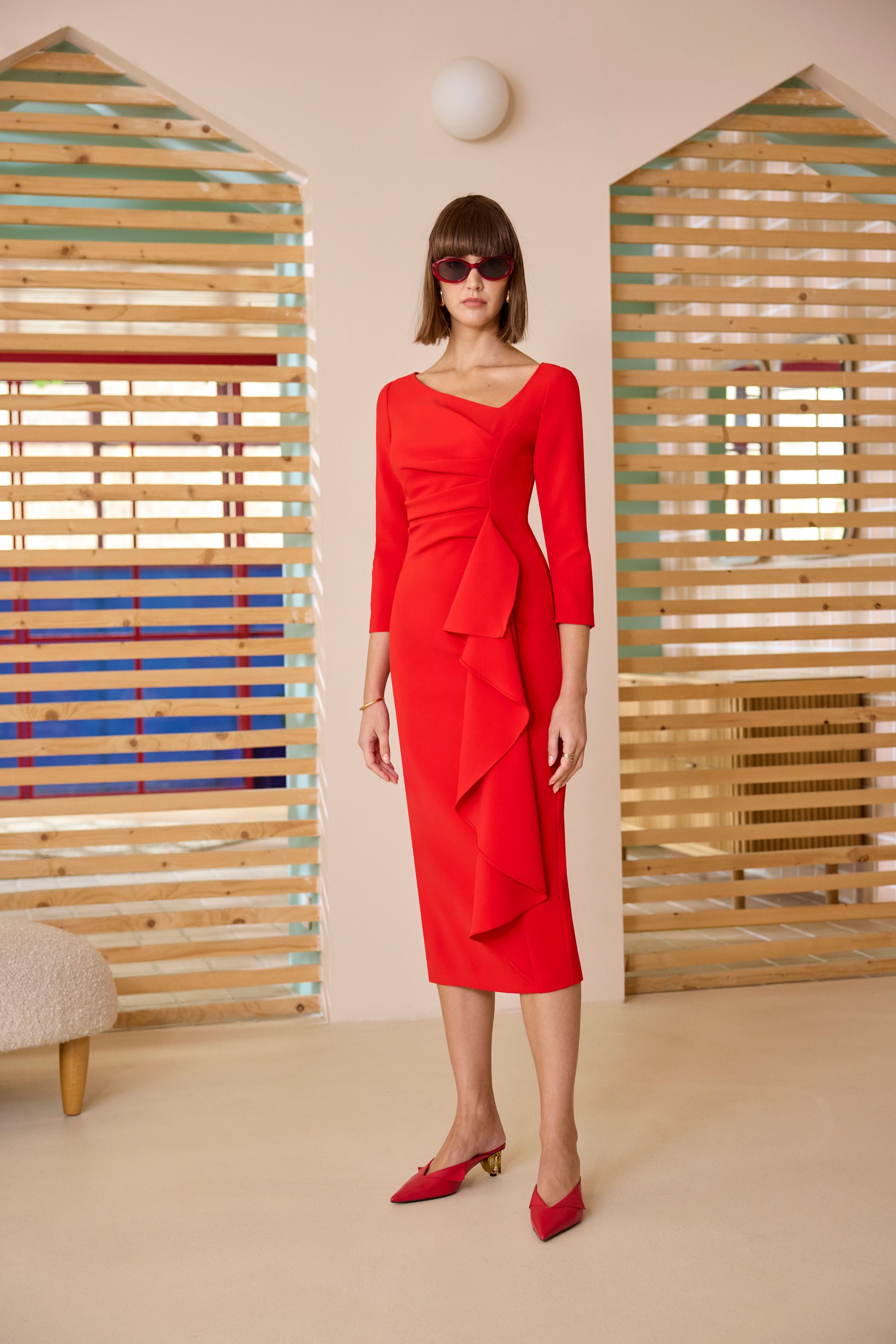 CARLA RUIZ CORAL ASYMETRIC NECK DRESS 52549 126