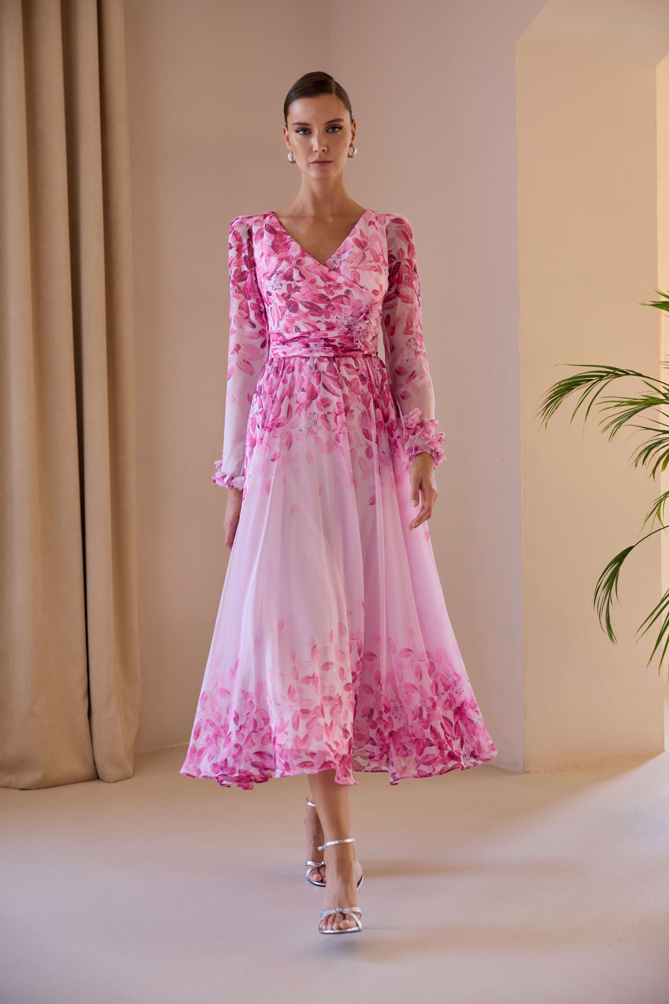 CARLA RUIZ PINK FLORAL CHIFFON DRESS 52707 126
