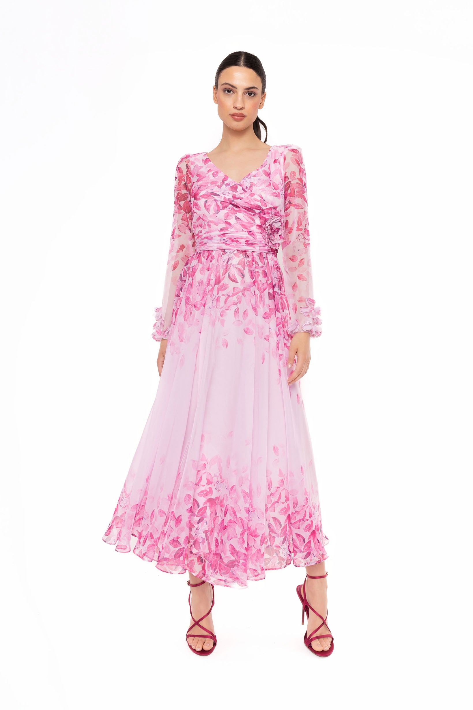 CARLA RUIZ PINK FLORAL CHIFFON DRESS 52707 126