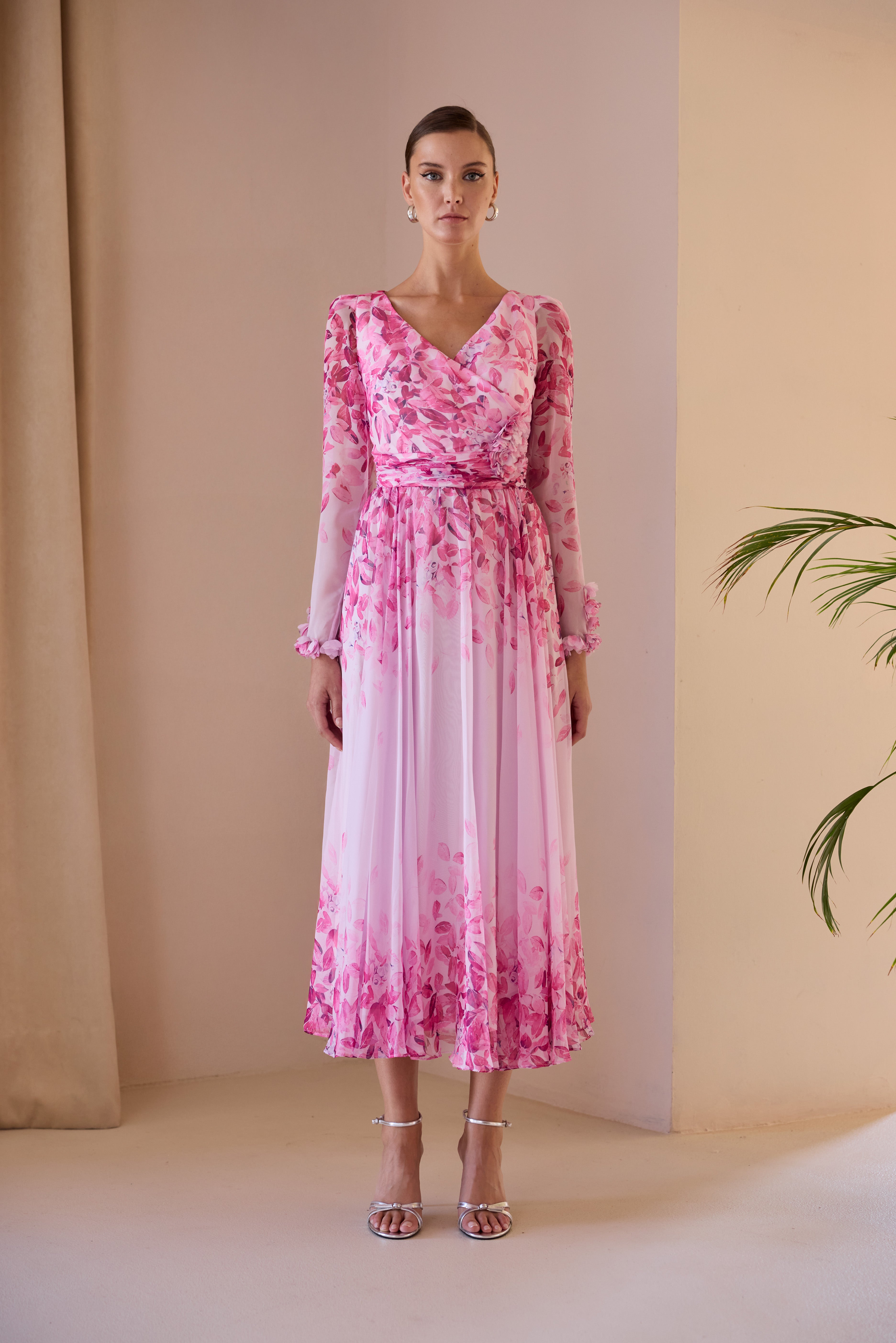 CARLA RUIZ PINK FLORAL CHIFFON DRESS 52707 126