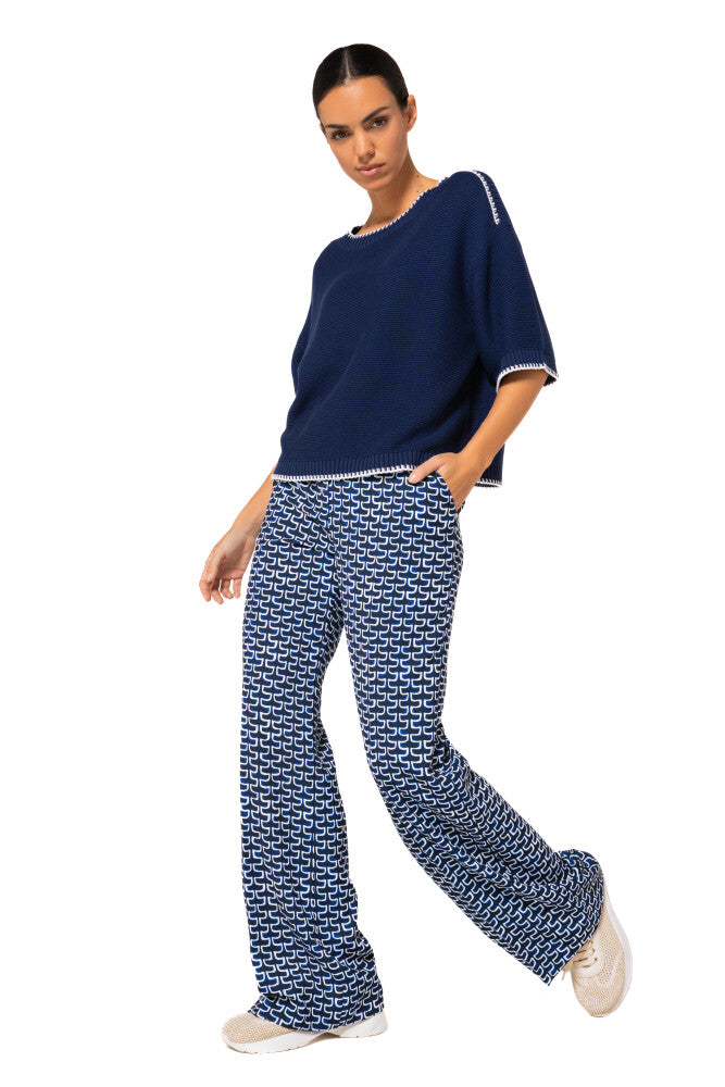 CAROLINE BISS NAVY CONTRAST TRIM KNIT 1227 126