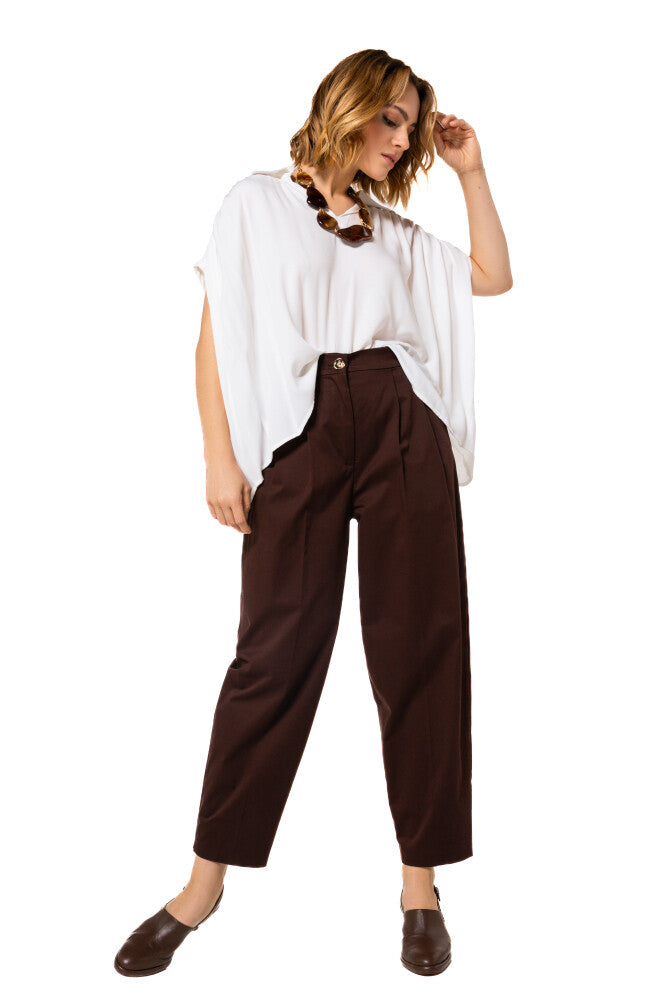 CAROLINE BISS BROWN COTTON TROUSERS 1525 126